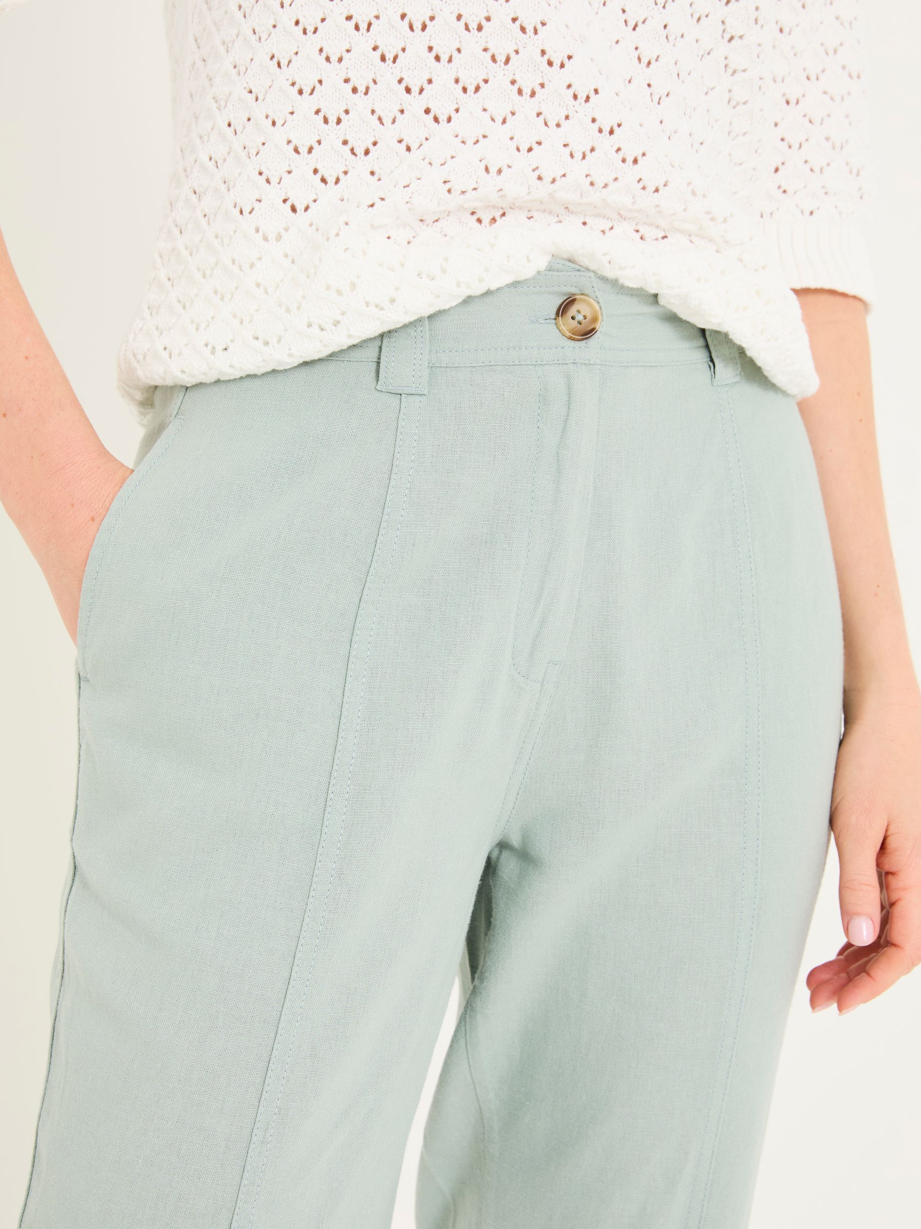 Issy Mint Green Tapered Linen Blend Trousers - Image 5 of 8