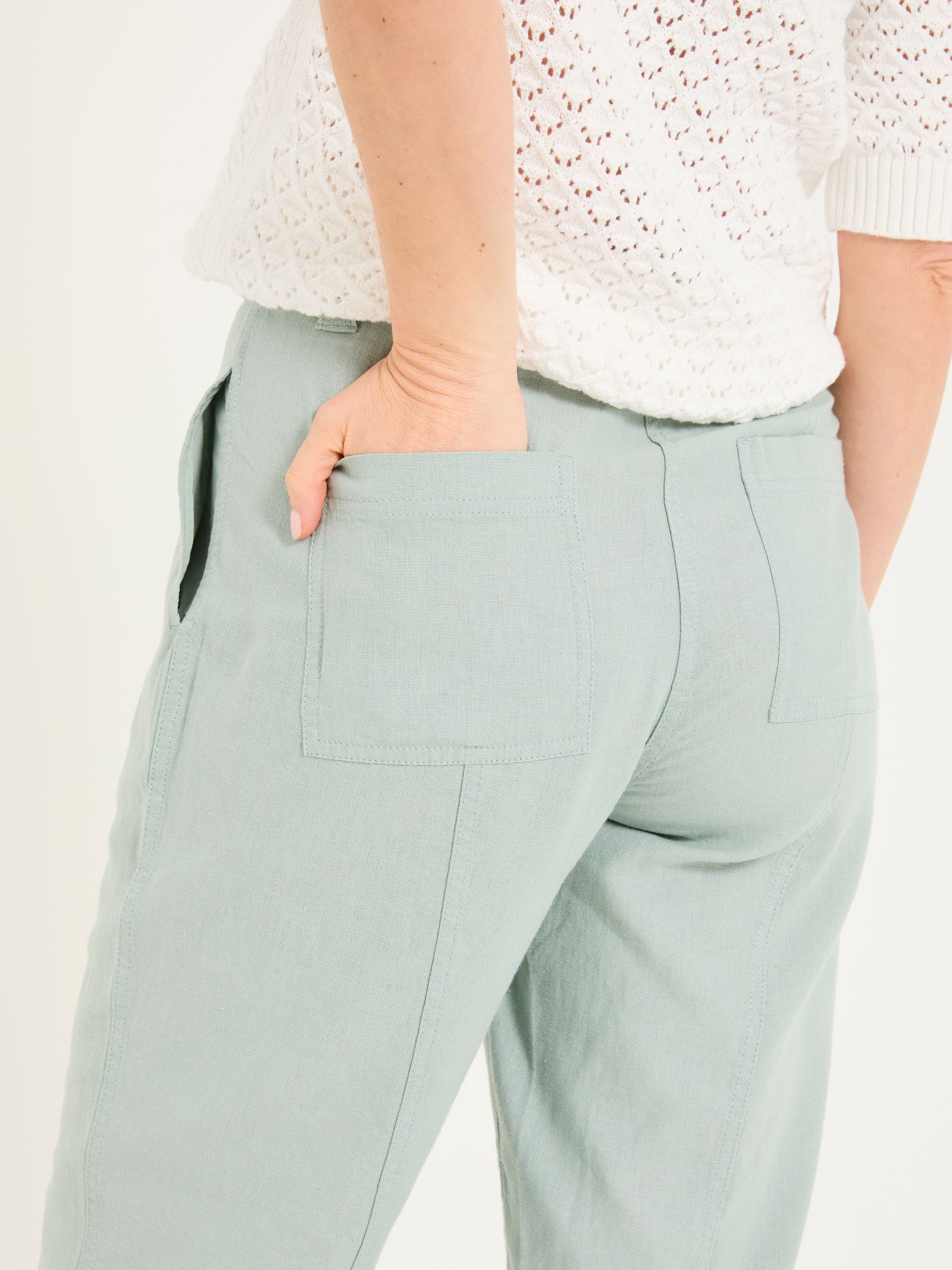 Issy Mint Green Tapered Linen Blend Trousers - Image 6 of 8