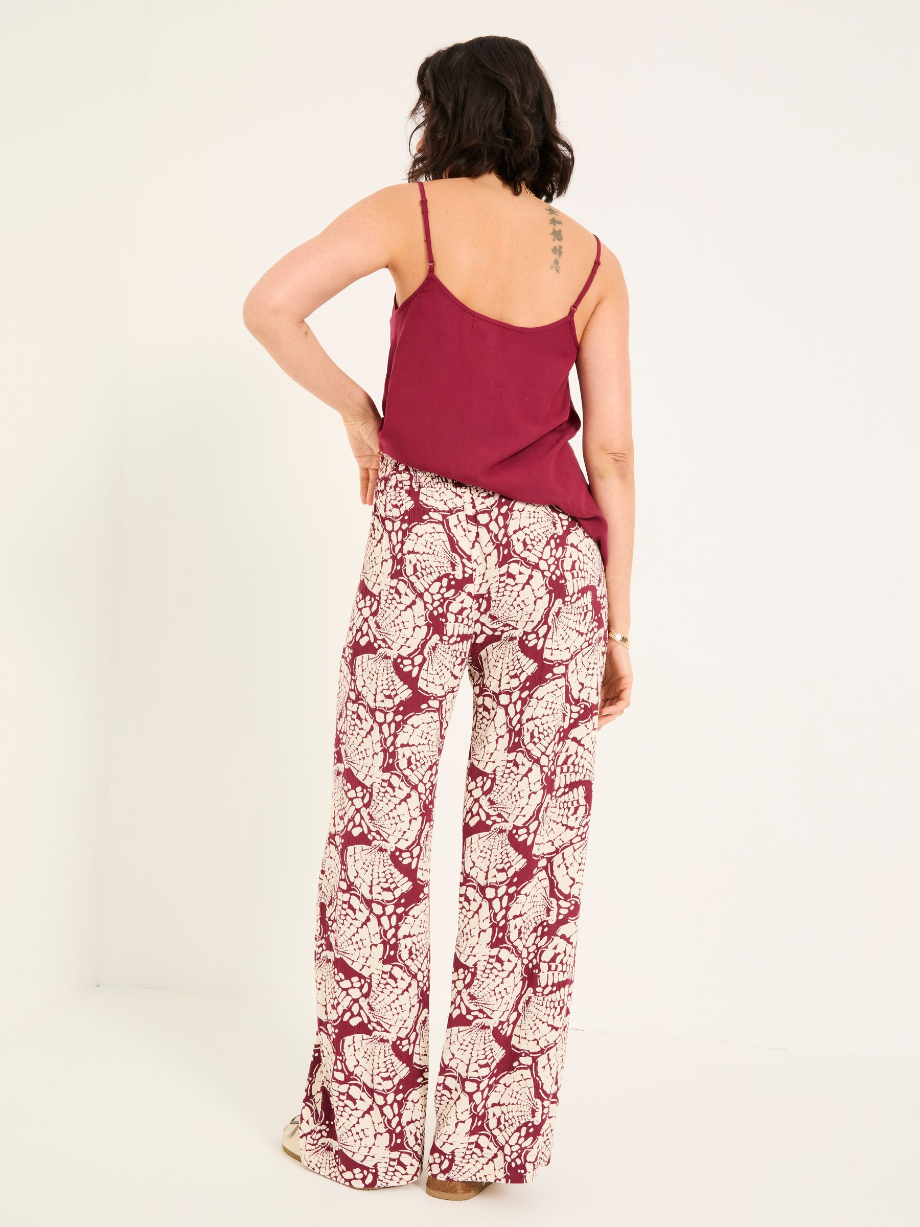 Burgundy Red Shirred Mono Shell Palazzo Trousers - Image 2 of 6