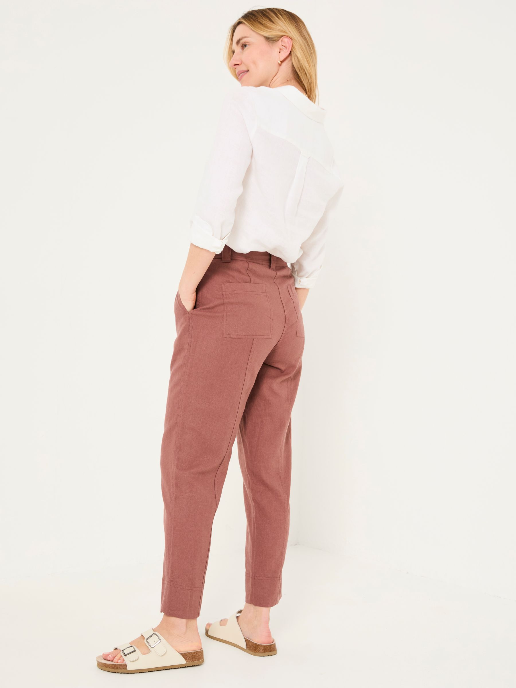 Issy Dark Natural Tapered Linen Blend Trousers - Image 2 of 6