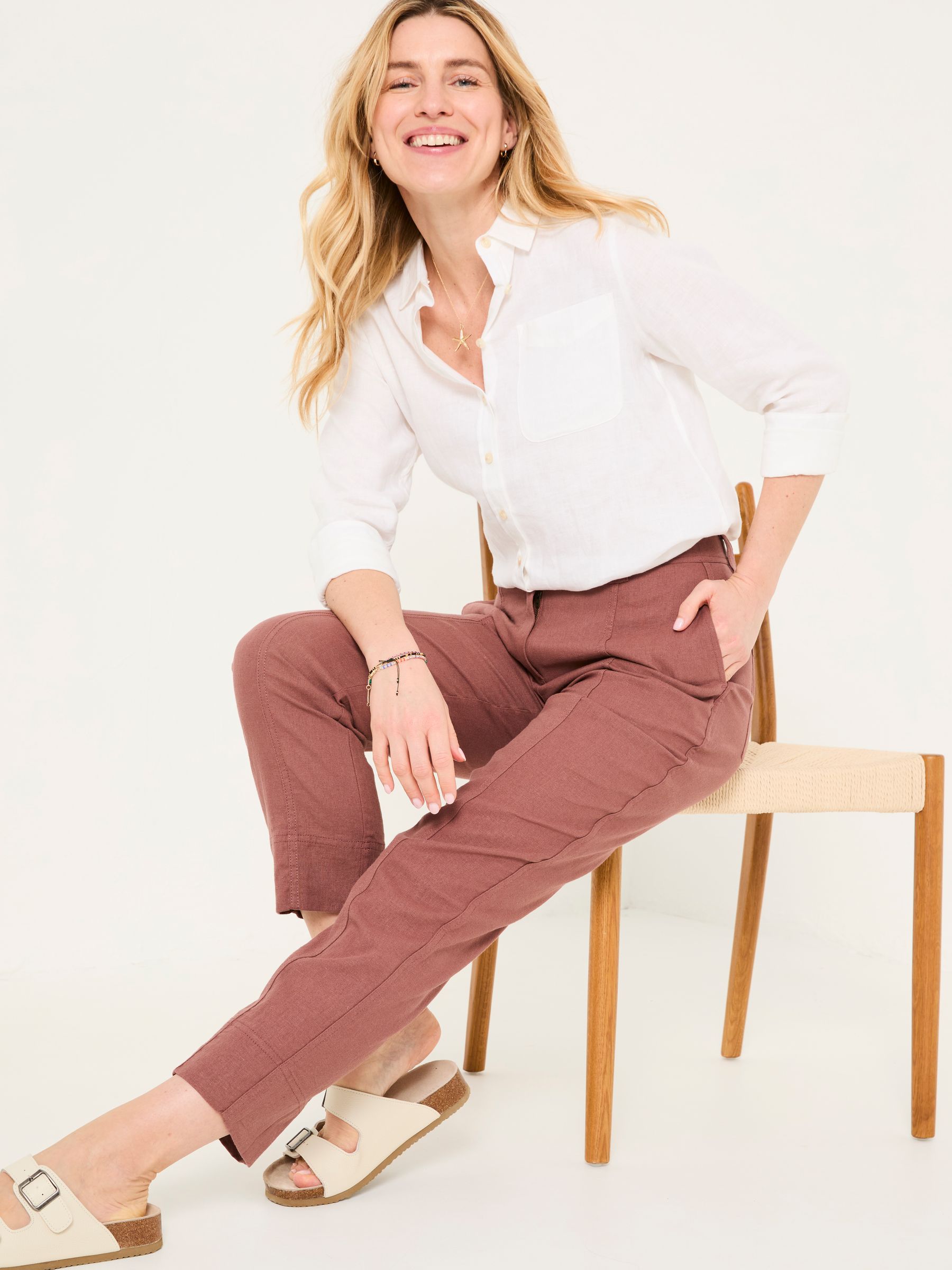 Issy Dark Natural Tapered Linen Blend Trousers - Image 3 of 6