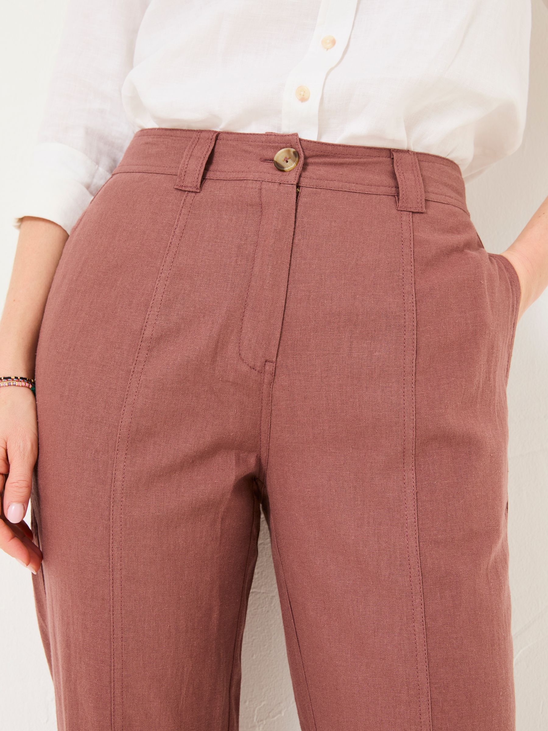 Issy Dark Natural Tapered Linen Blend Trousers - Image 5 of 6