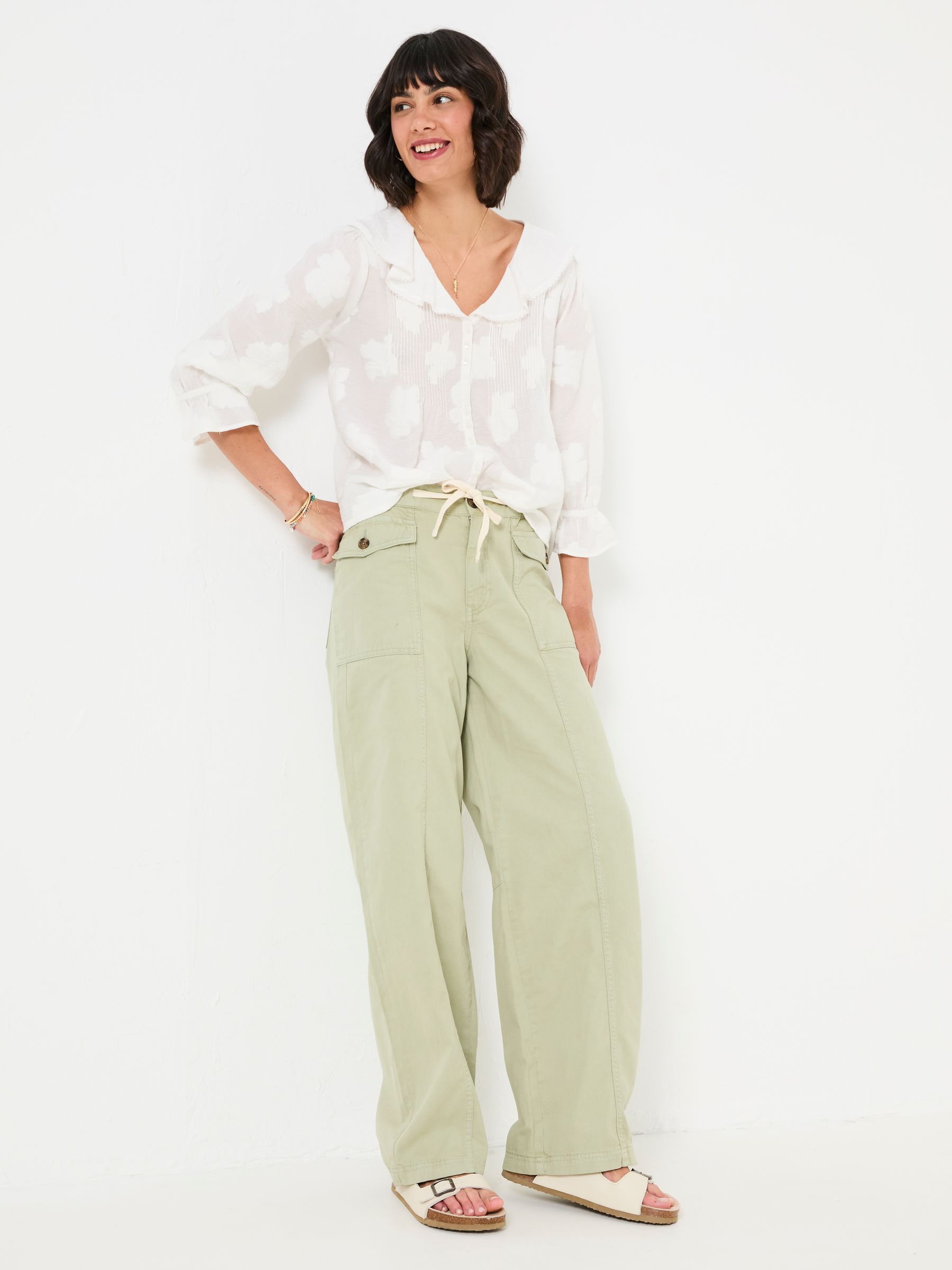 Henrietta Light Green Wide Leg Cargo Trousers - Image 1 of 5