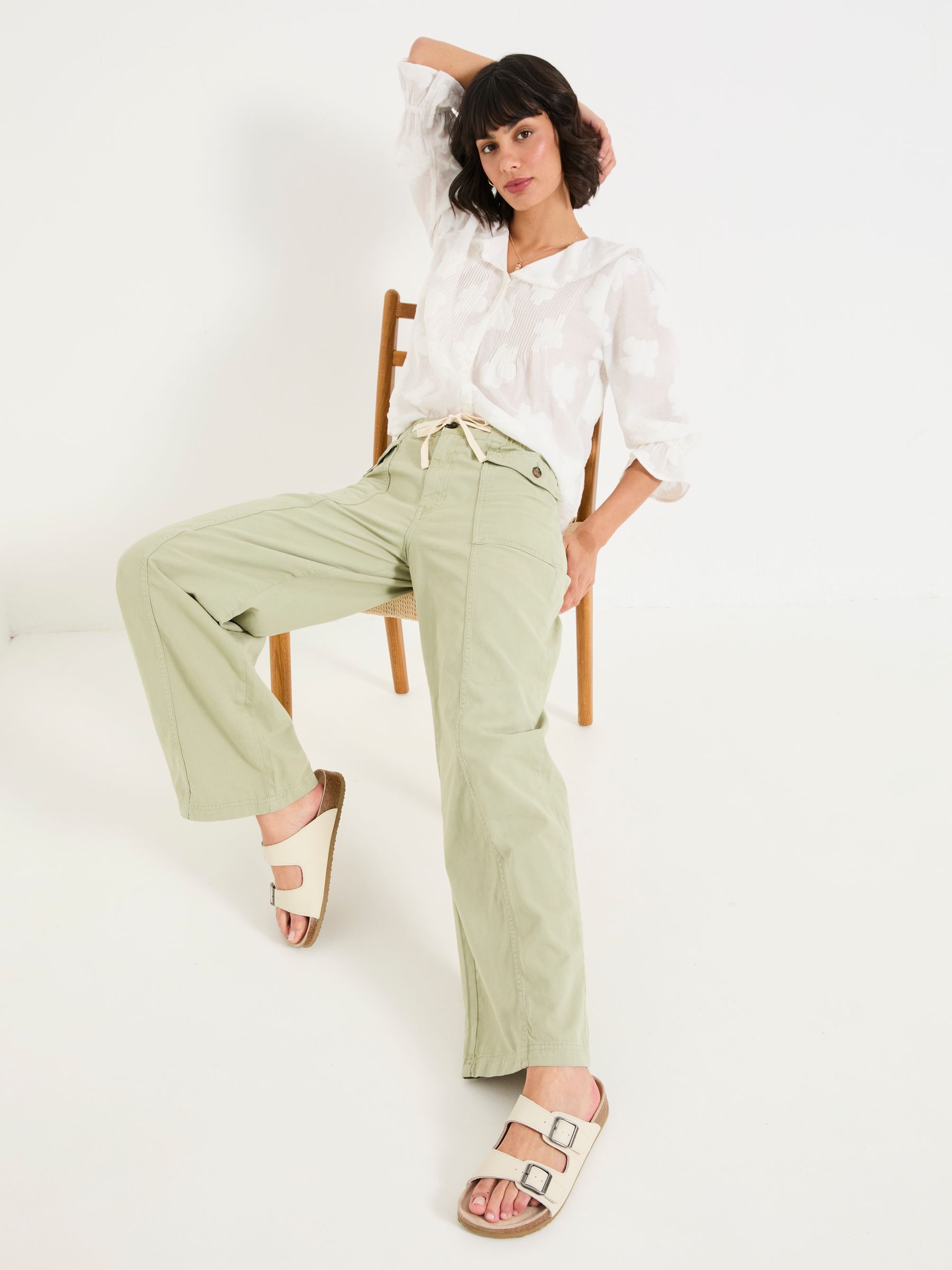 Henrietta Light Green Wide Leg Cargo Trousers - Image 4 of 5