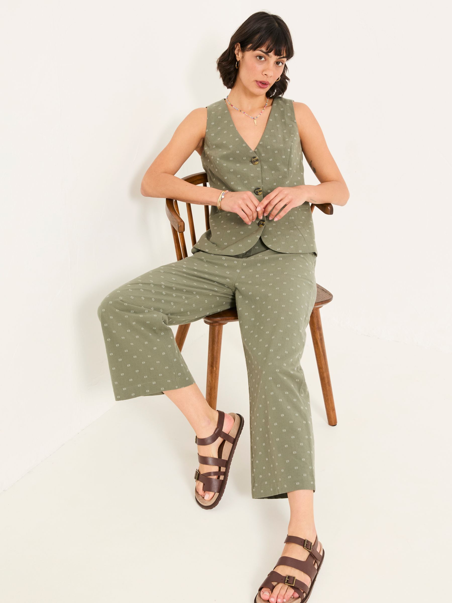 Nina Light Green Embroidered Cropped Trousers - Image 2 of 11
