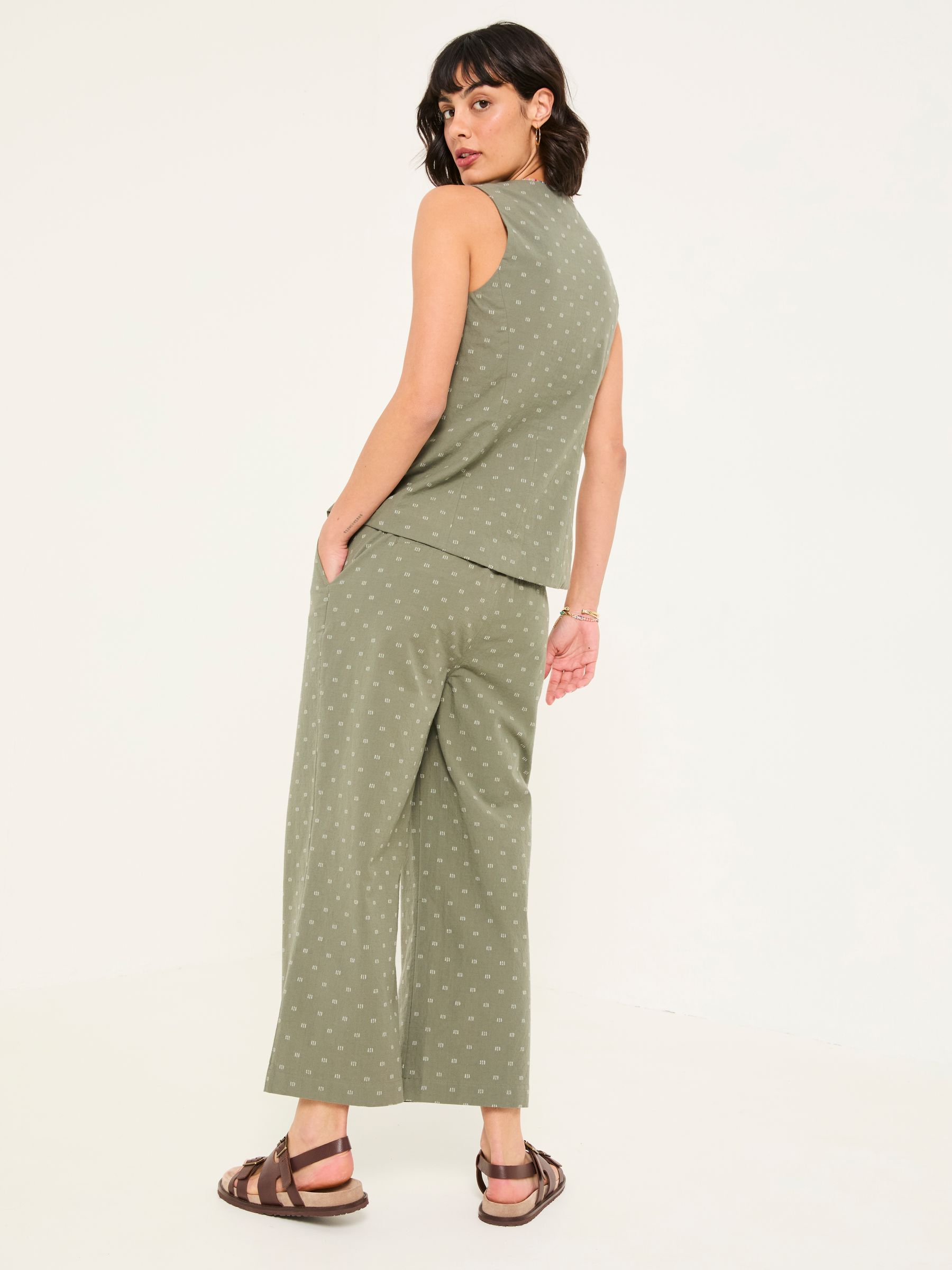Nina Light Green Embroidered Cropped Trousers - Image 3 of 11