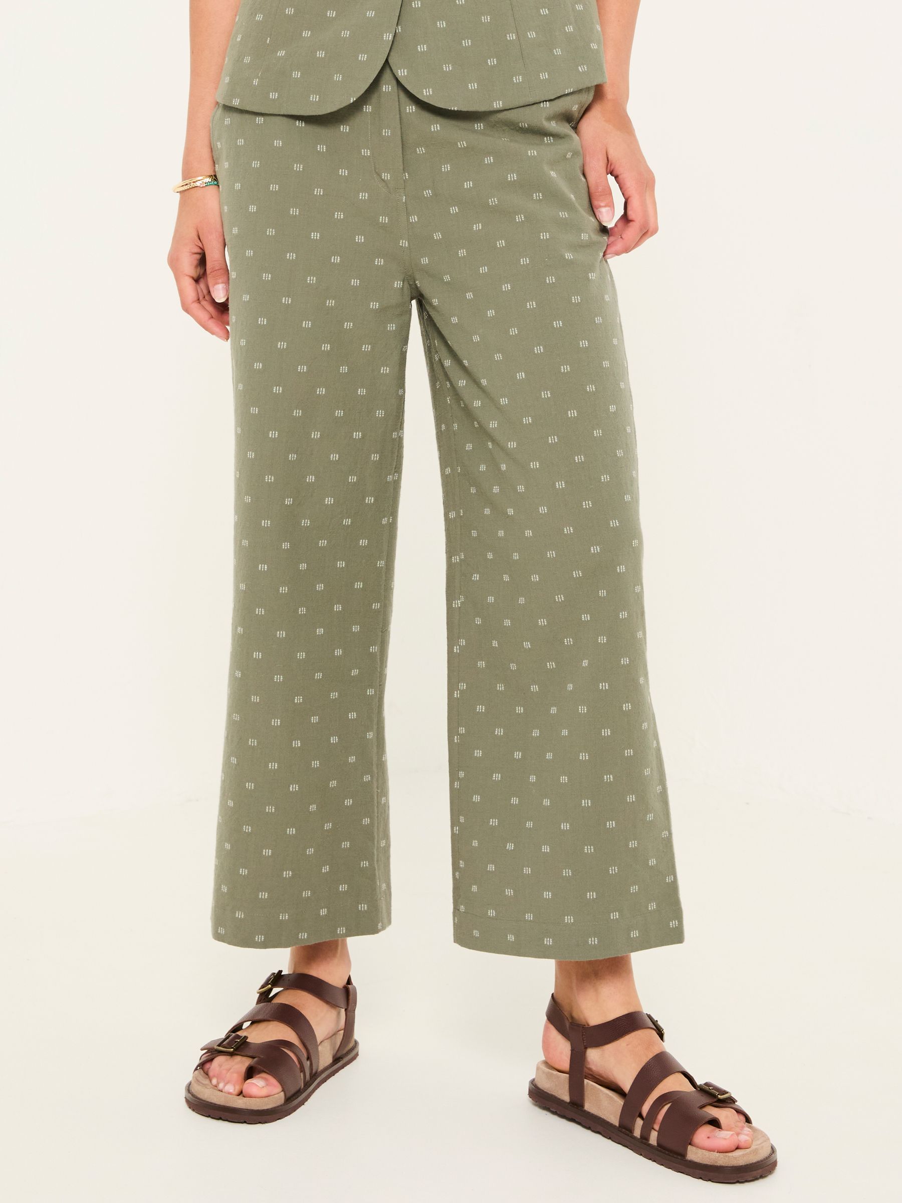 Nina Light Green Embroidered Cropped Trousers - Image 4 of 11