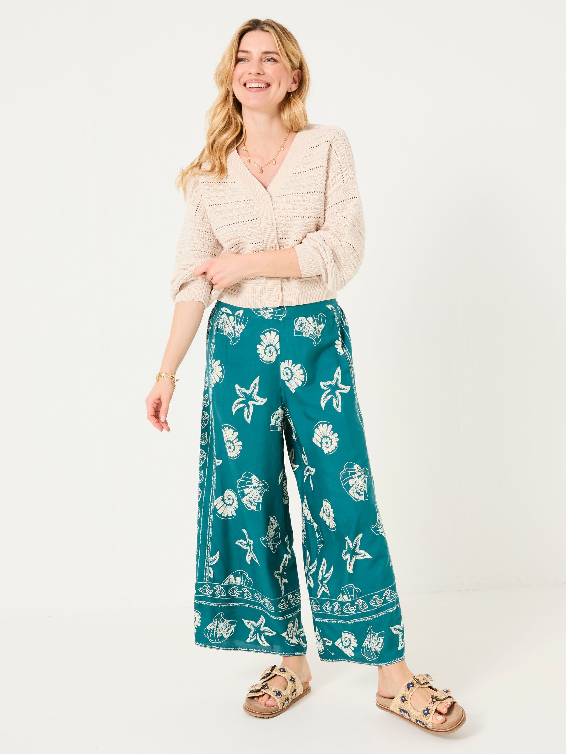 Eliza Teal Blue Shell Cropped Trousers - Image 2 of 6