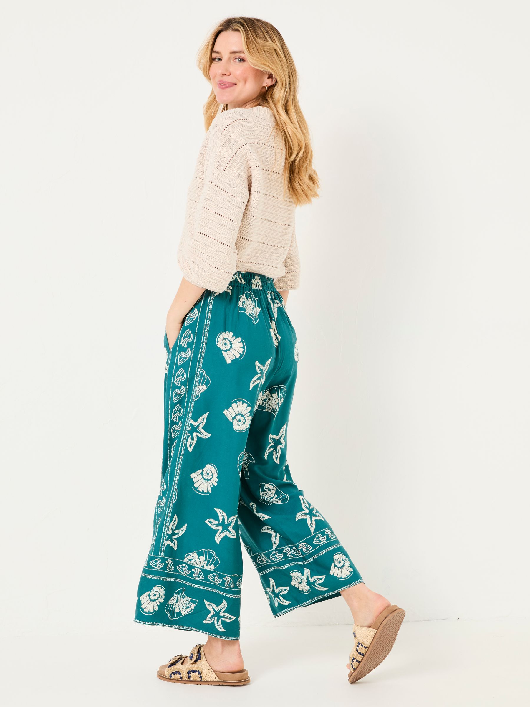 Eliza Teal Blue Shell Cropped Trousers - Image 3 of 6