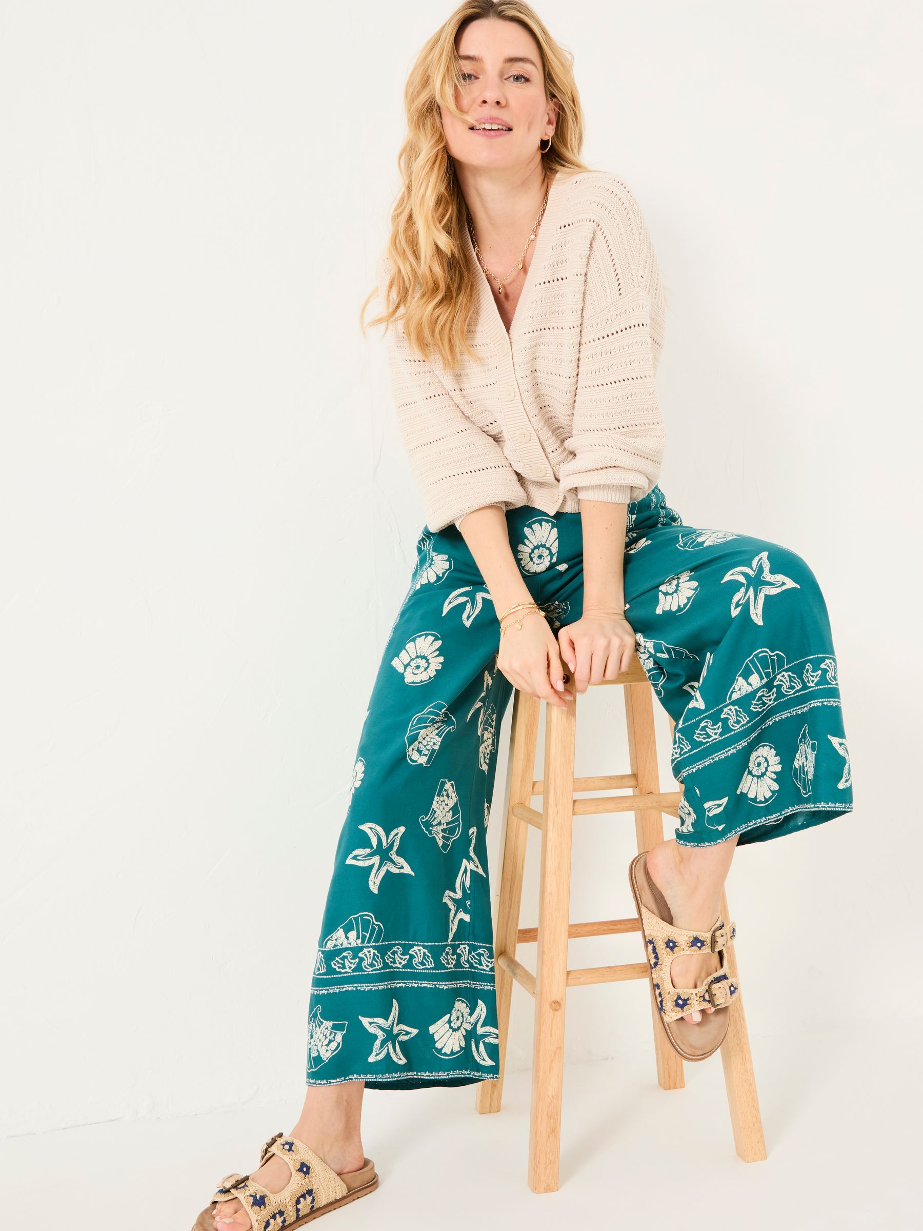 Eliza Teal Blue Shell Cropped Trousers - Image 4 of 6
