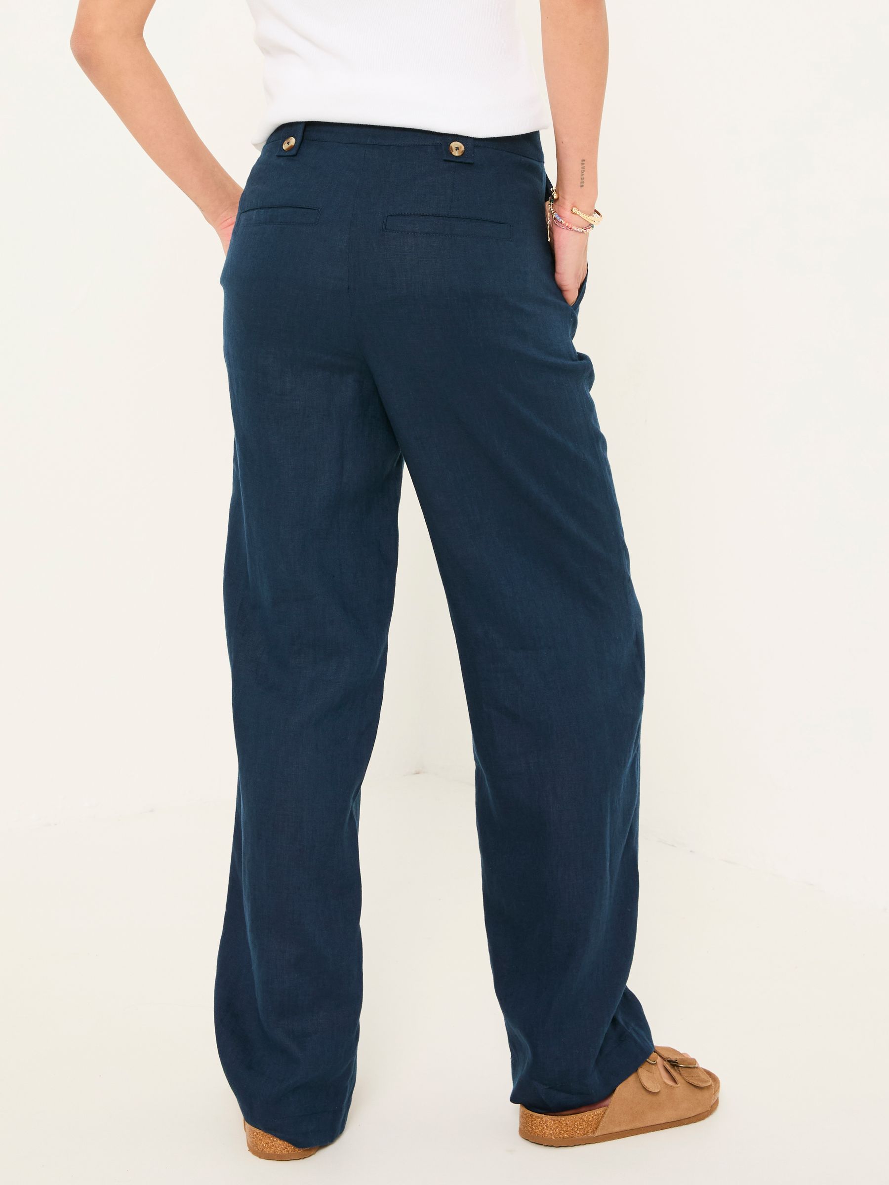 Lydia Navy Straight Leg Linen Trousers - Image 2 of 7