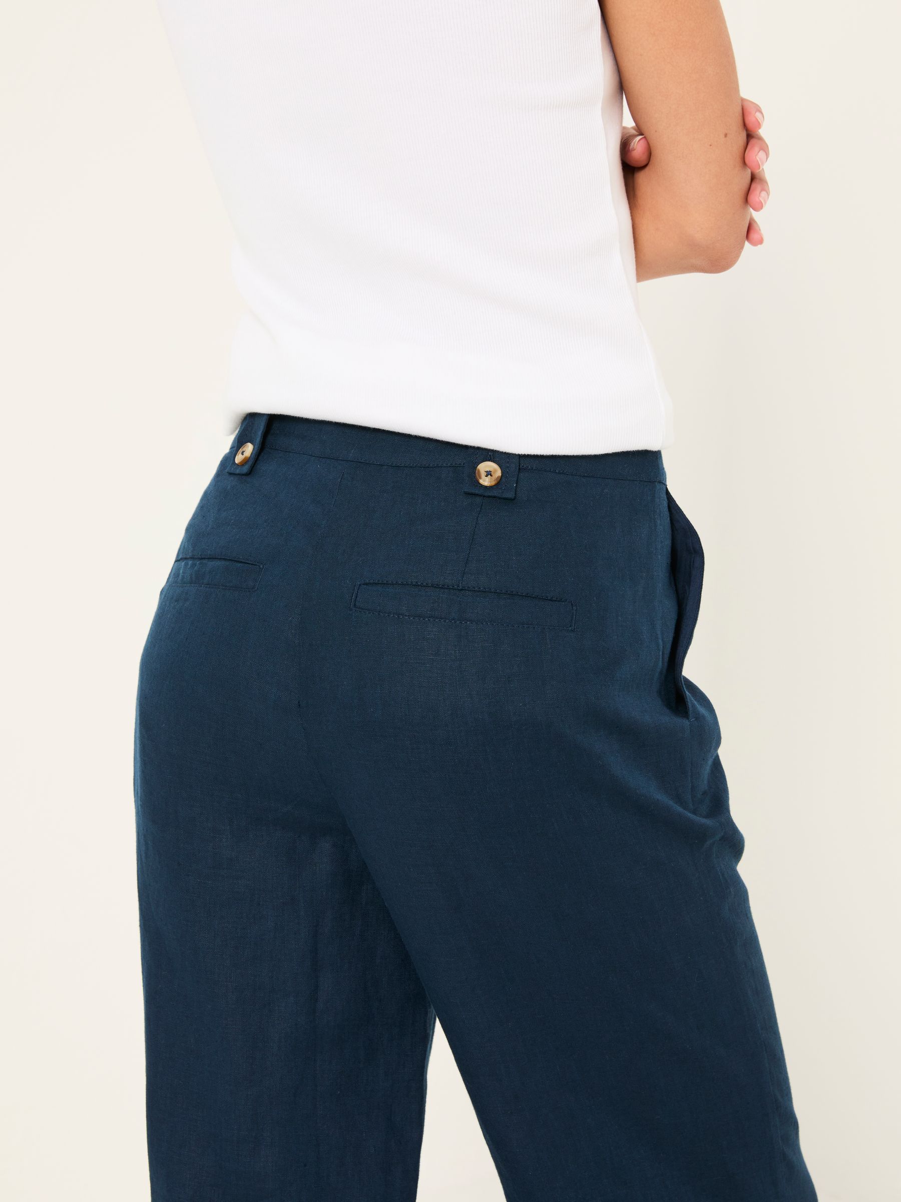 Lydia Navy Straight Leg Linen Trousers - Image 5 of 7