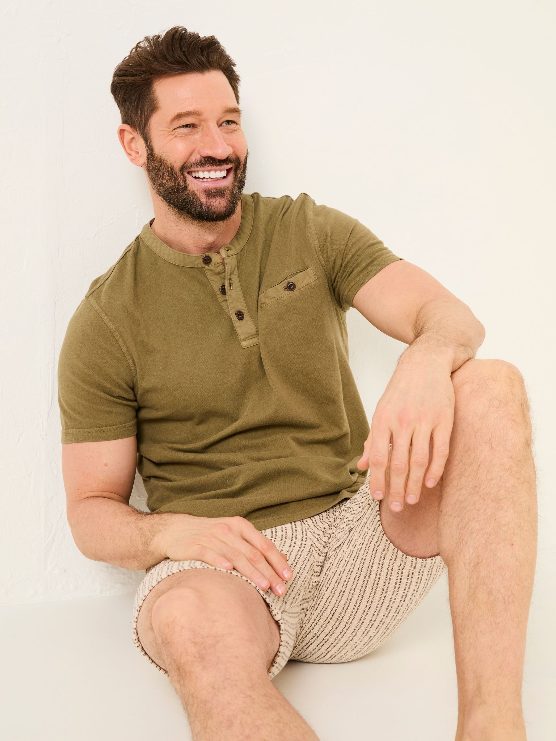 Henley Khaki Green Garment Dyed Pocket Henley - Image 3 of 5