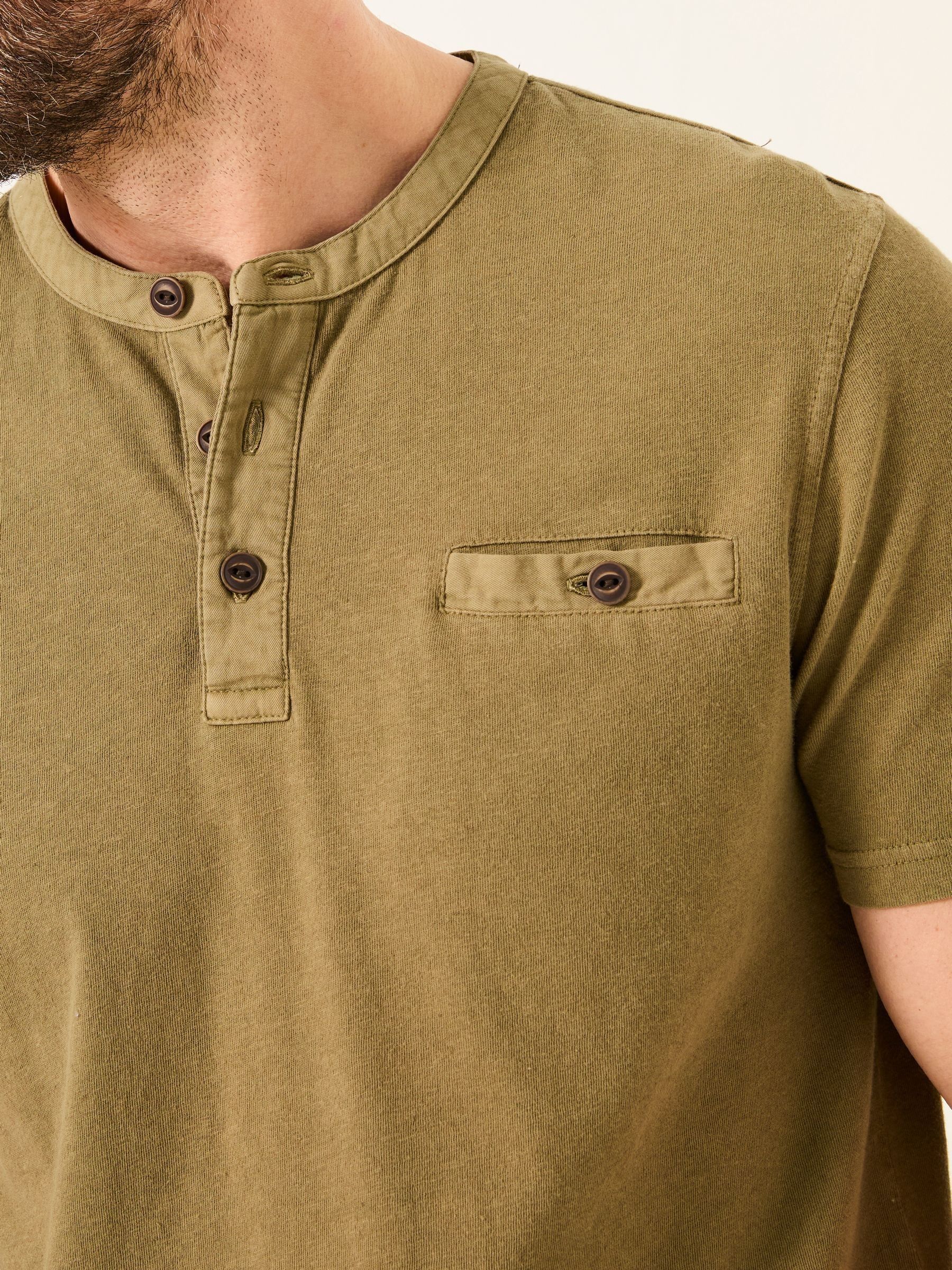 Henley Khaki Green Garment Dyed Pocket Henley - Image 4 of 5