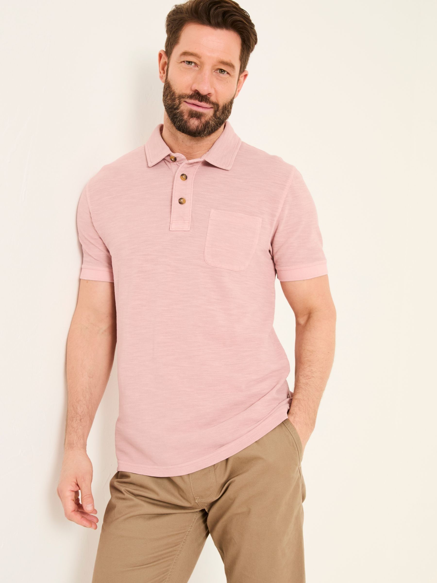Blush Pink Short Sleeve Slub Pique Polo | FatFace