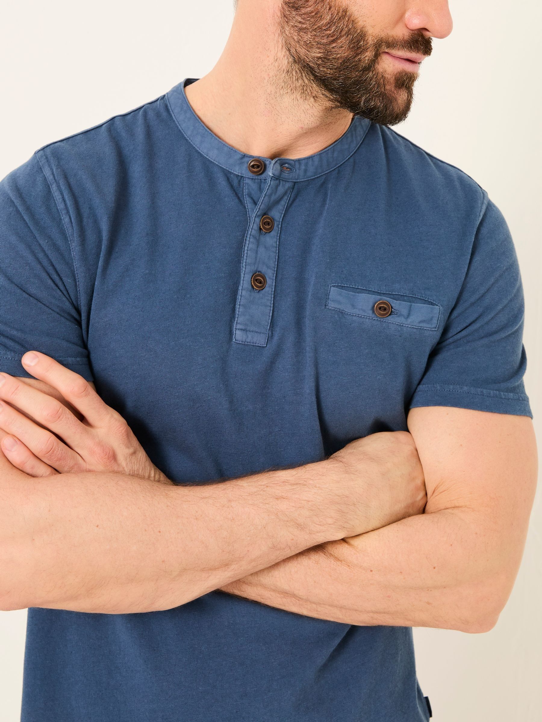 Henley Navy Garment Dyed Pocket Henley | FatFace