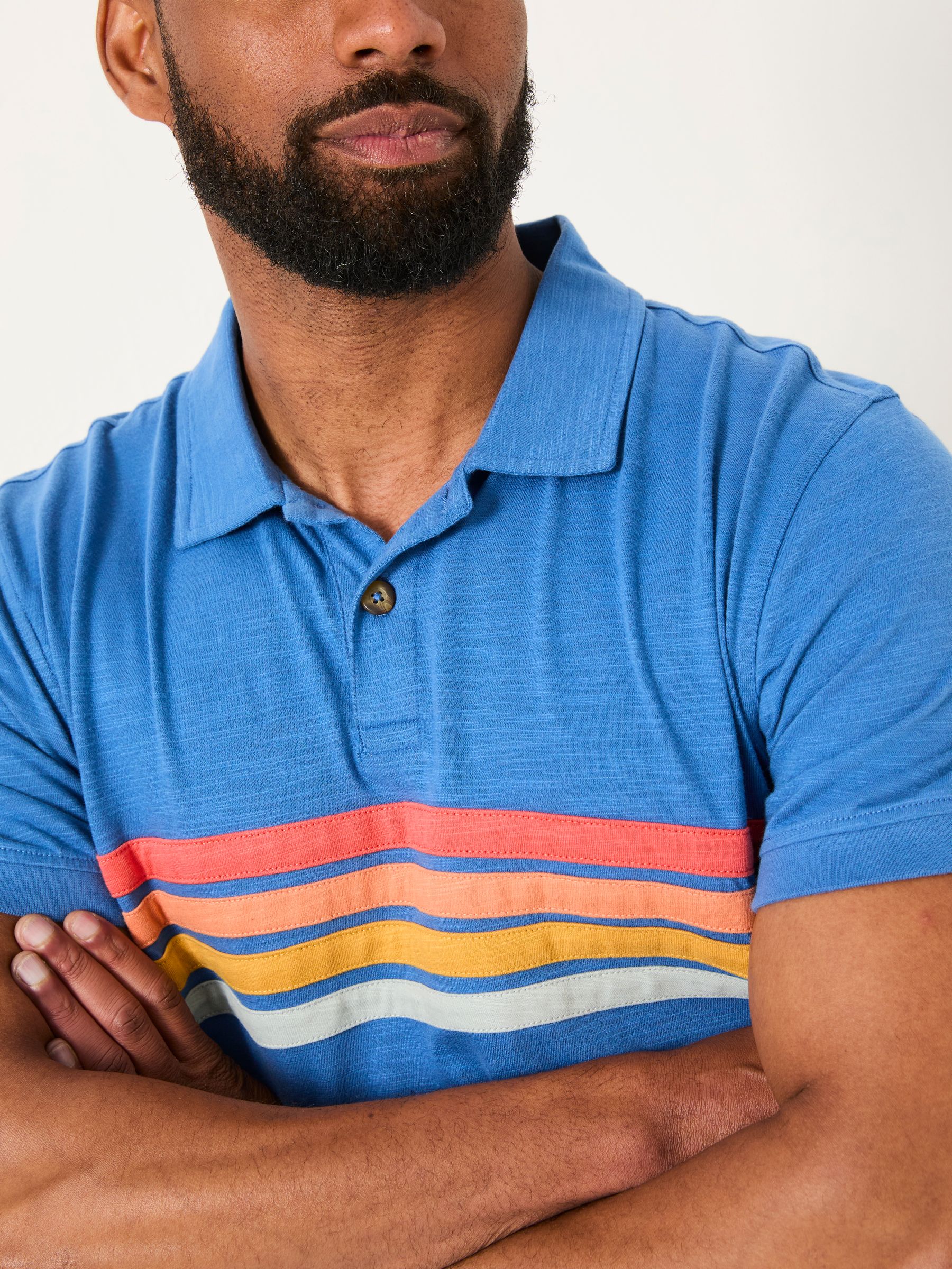 Blue Cut and Sew Chest Stripe Polo - Image 4 of 5