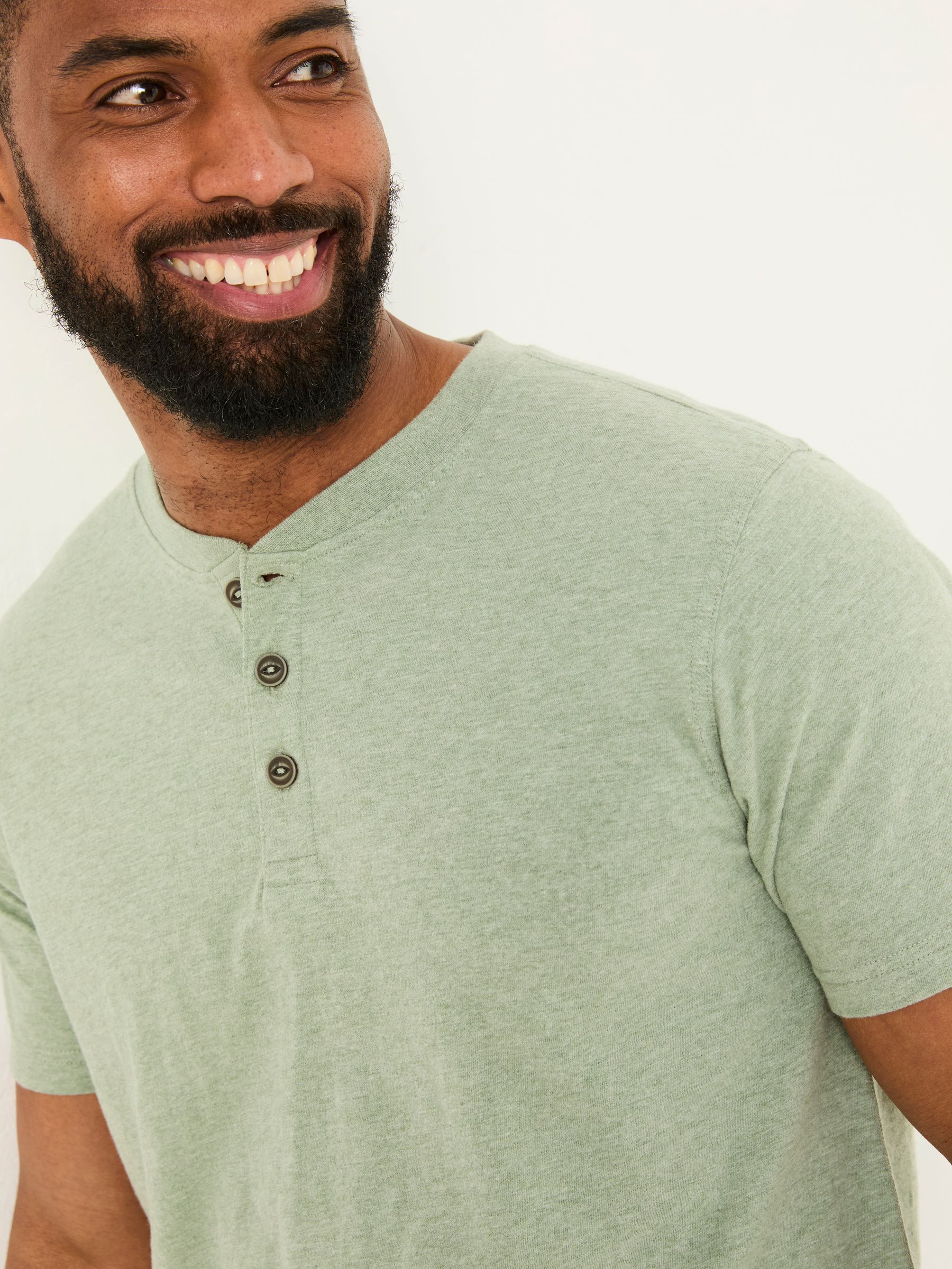 Woodside Sage Green Slub Henley T-Shirt - Image 3 of 4