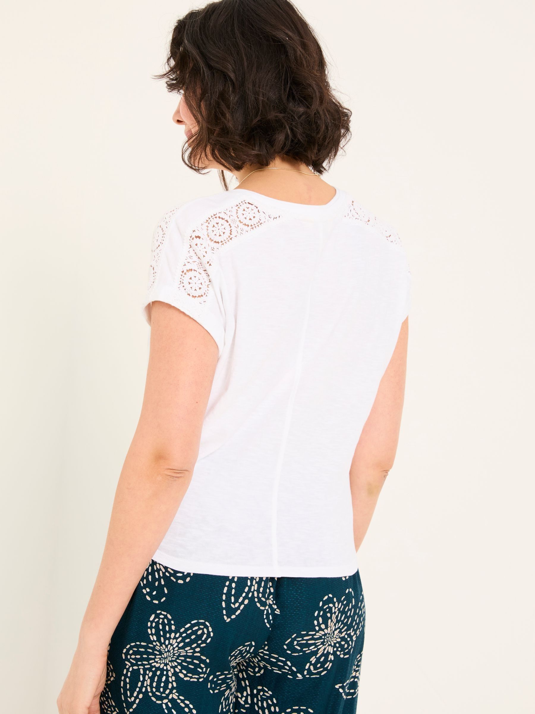 White Lace Tie Front T Shirt - Image 2 of 10