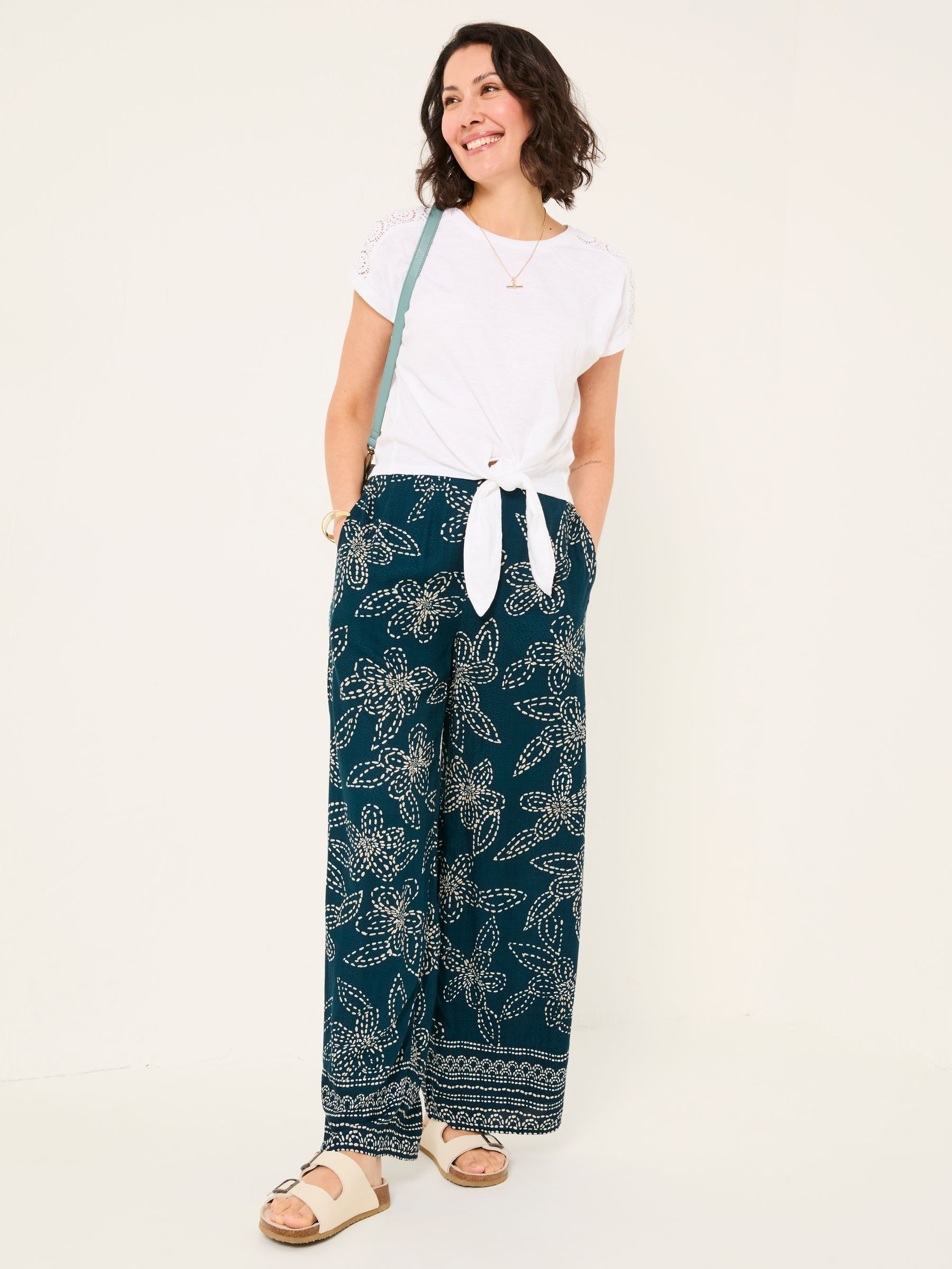 White Lace Tie Front T Shirt - Image 3 of 10