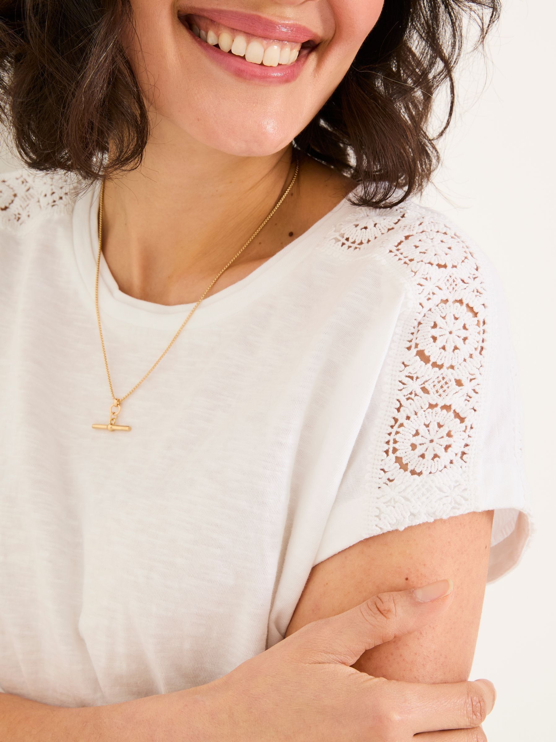 White Lace Tie Front T Shirt - Image 5 of 10