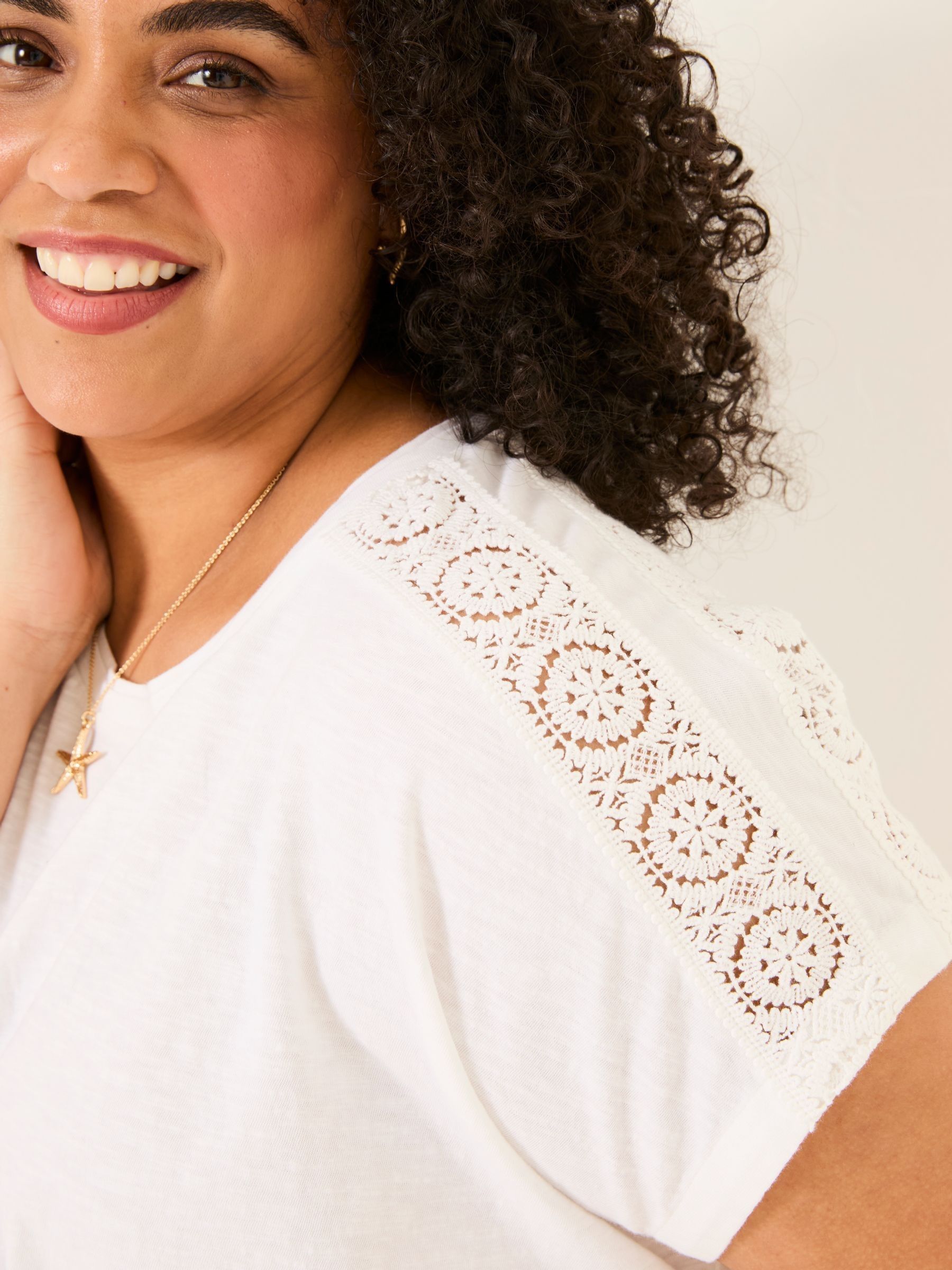 White Lace Tie Front T Shirt - Image 6 of 10