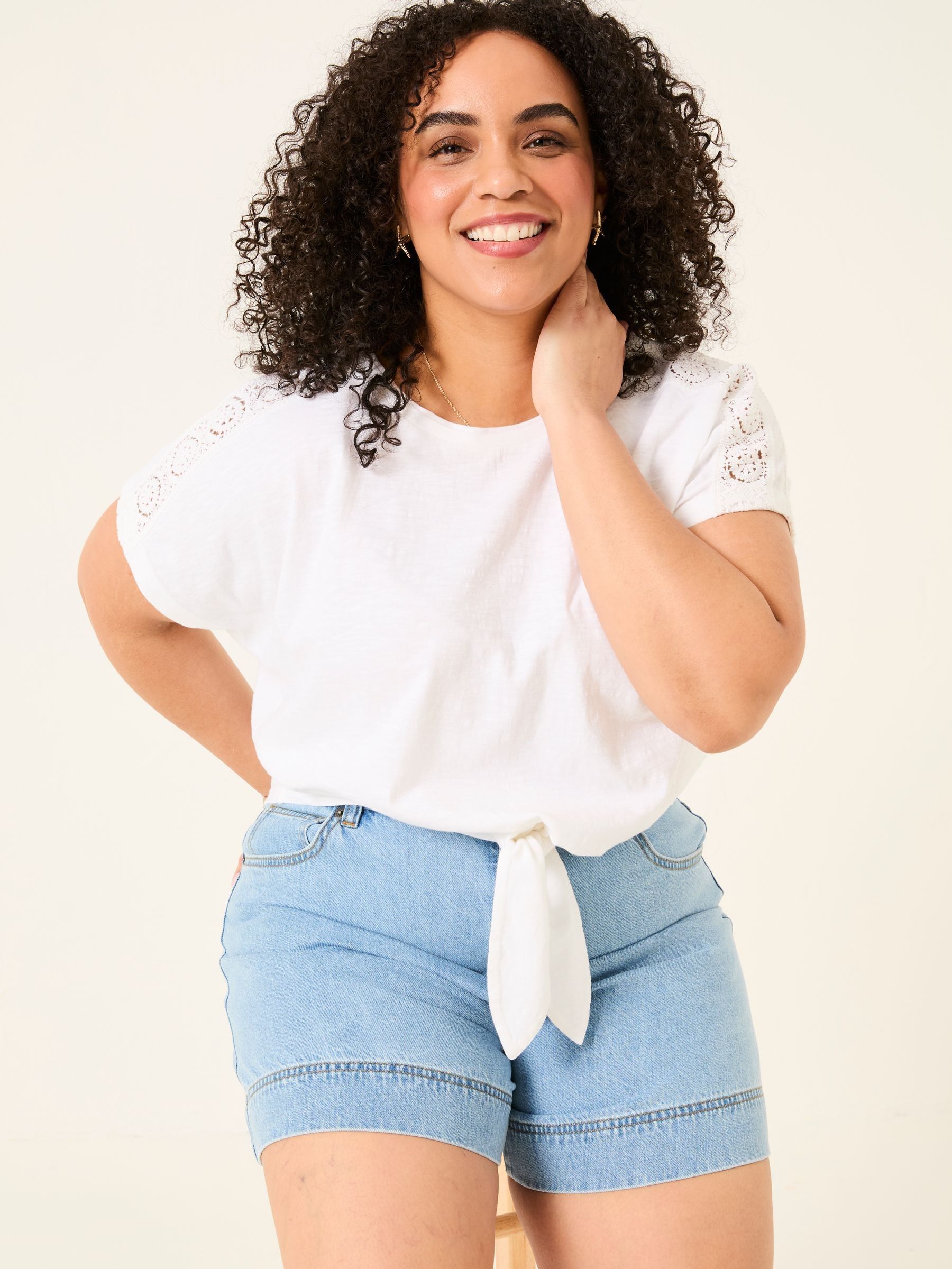 White Lace Tie Front T Shirt - Image 7 of 10