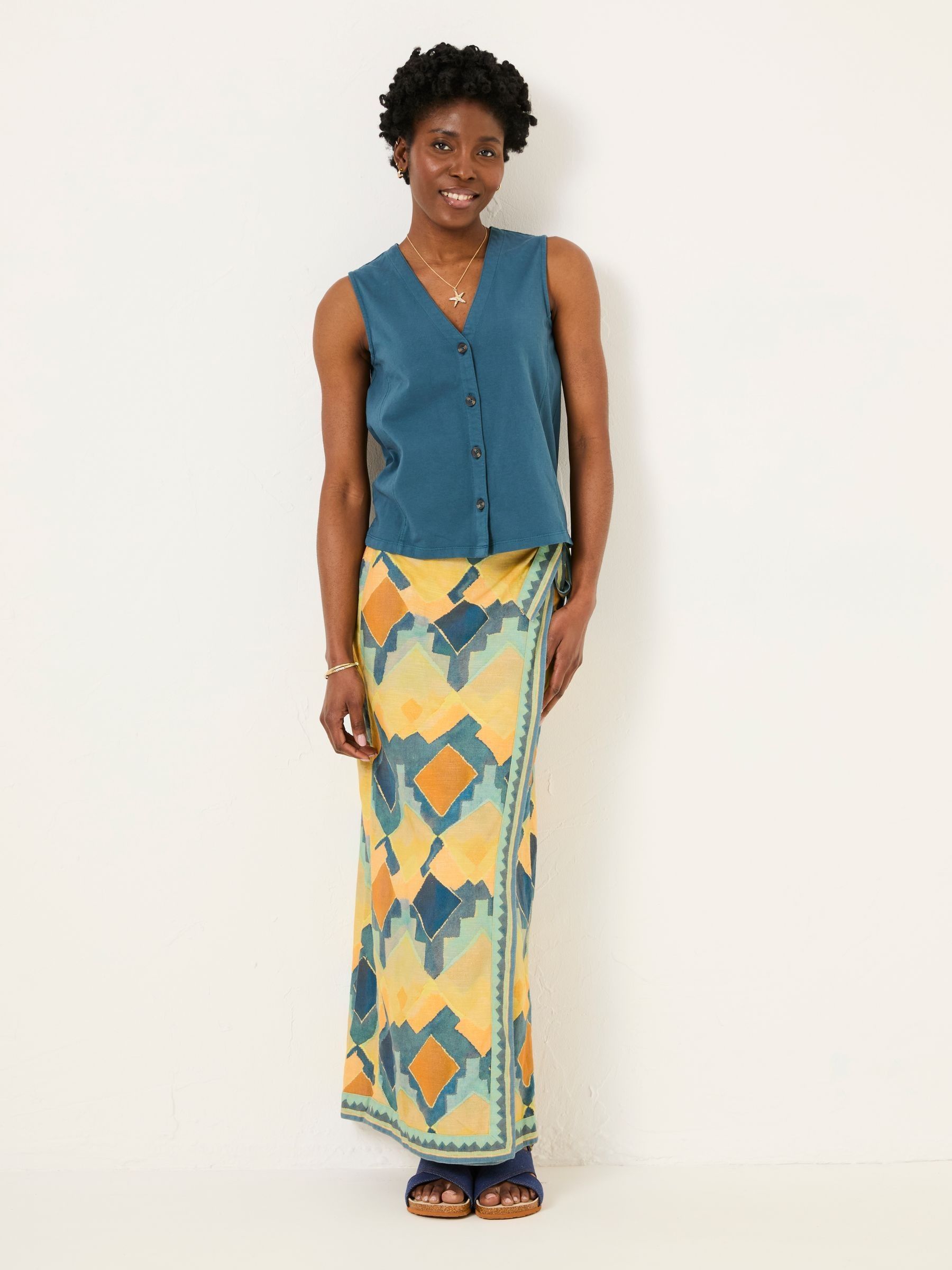 Joni Dark Teal Blue Jersey Waistcoat - Image 1 of 5