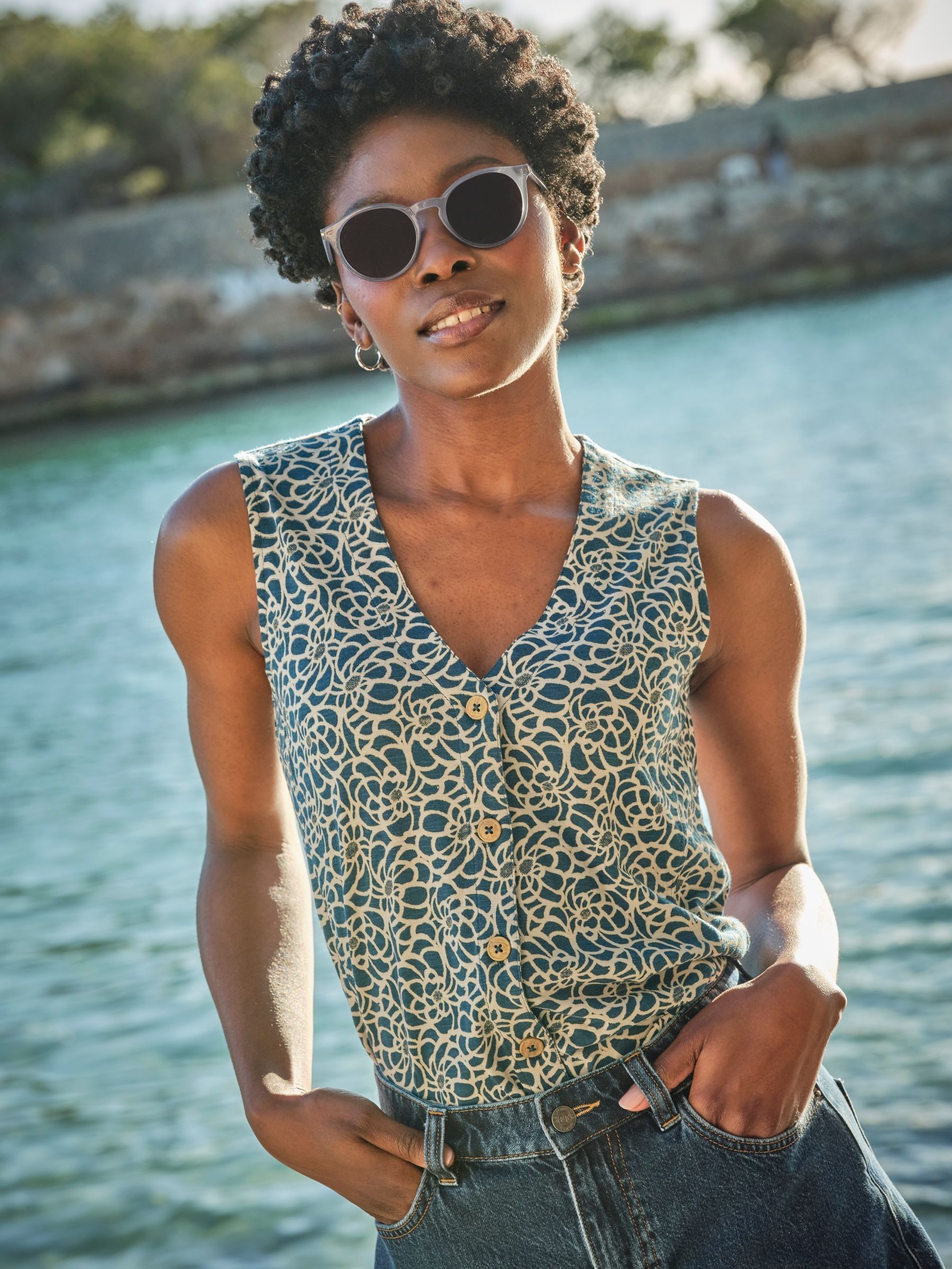 Joni Teal Blue Shibori Jersey Waistcoat - Image 1 of 10