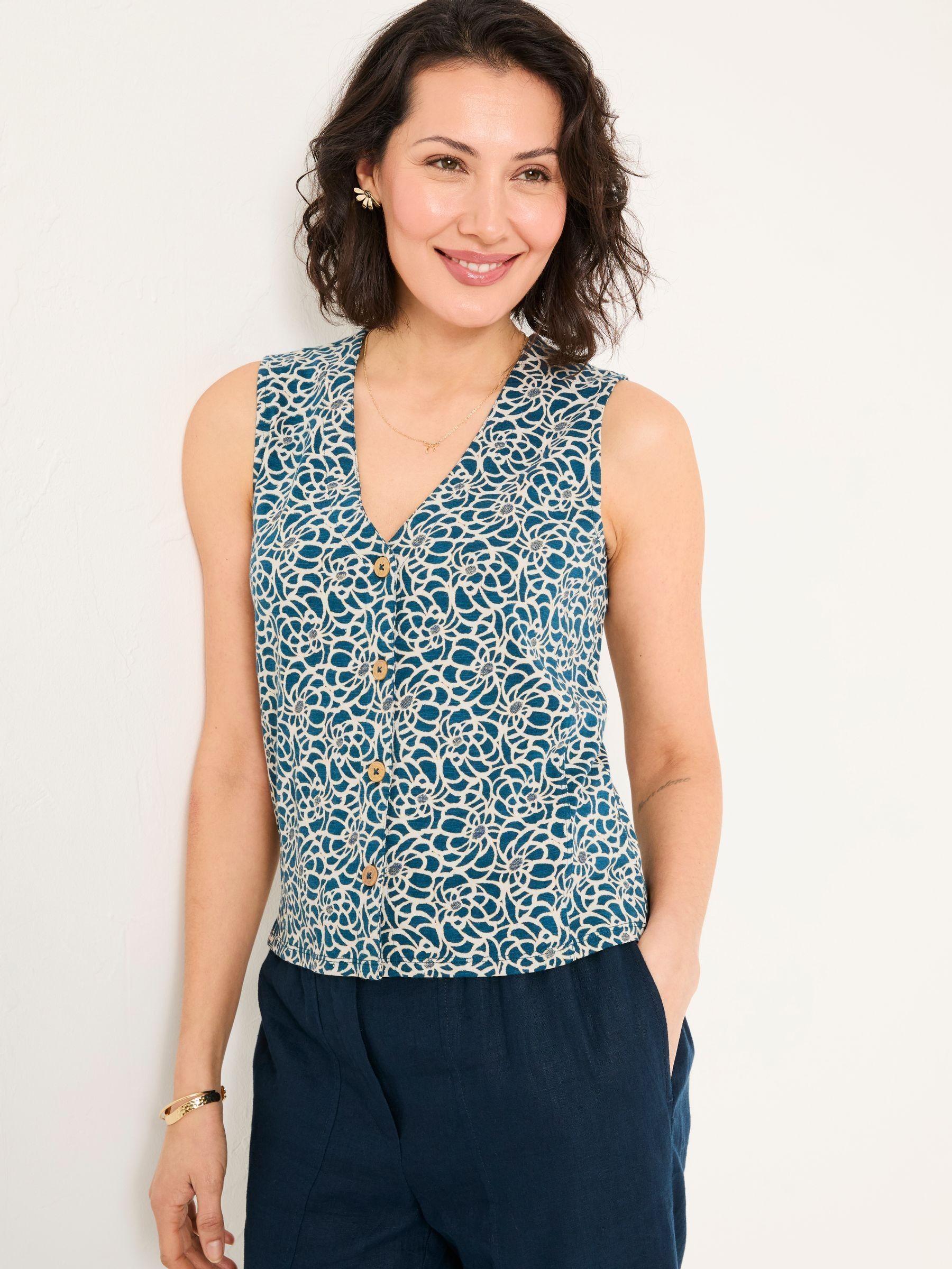 Joni Teal Blue Shibori Jersey Waistcoat - Image 2 of 10