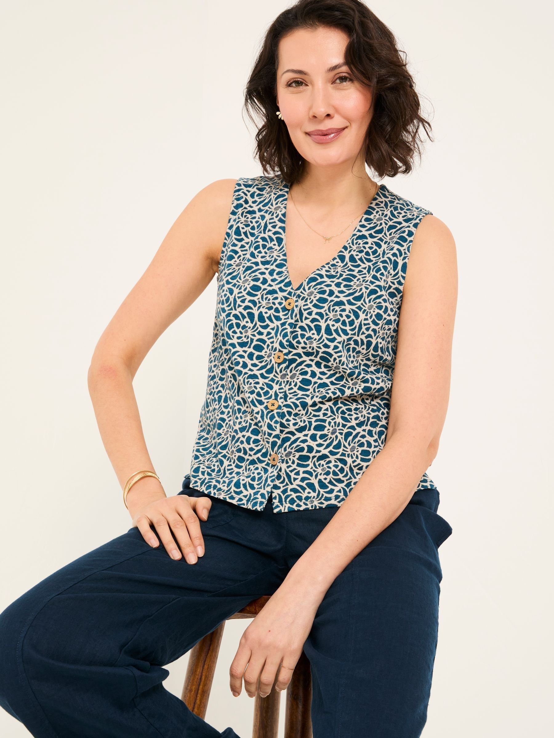 Joni Teal Blue Shibori Jersey Waistcoat - Image 6 of 10