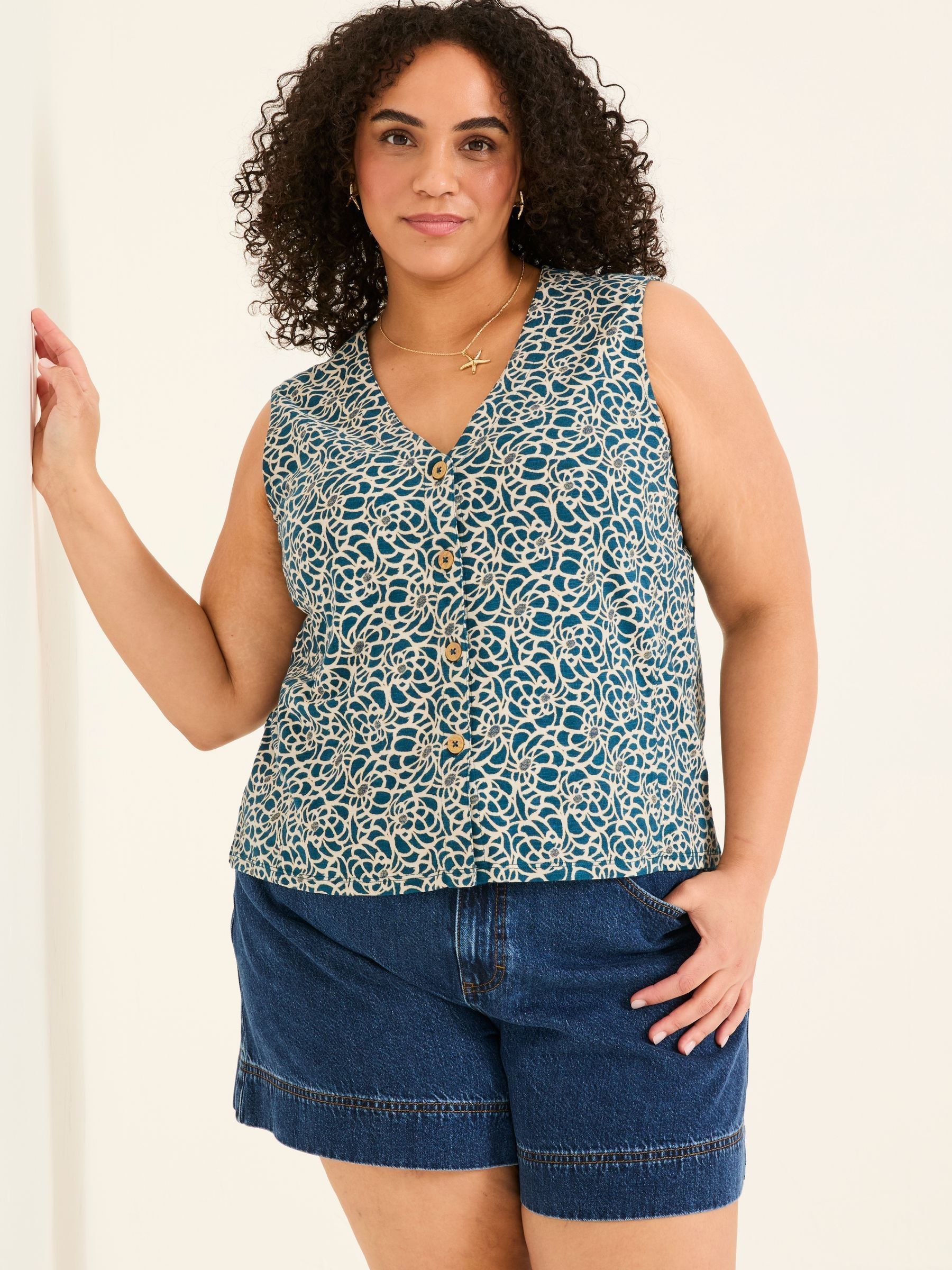 Joni Teal Blue Shibori Jersey Waistcoat - Image 7 of 10