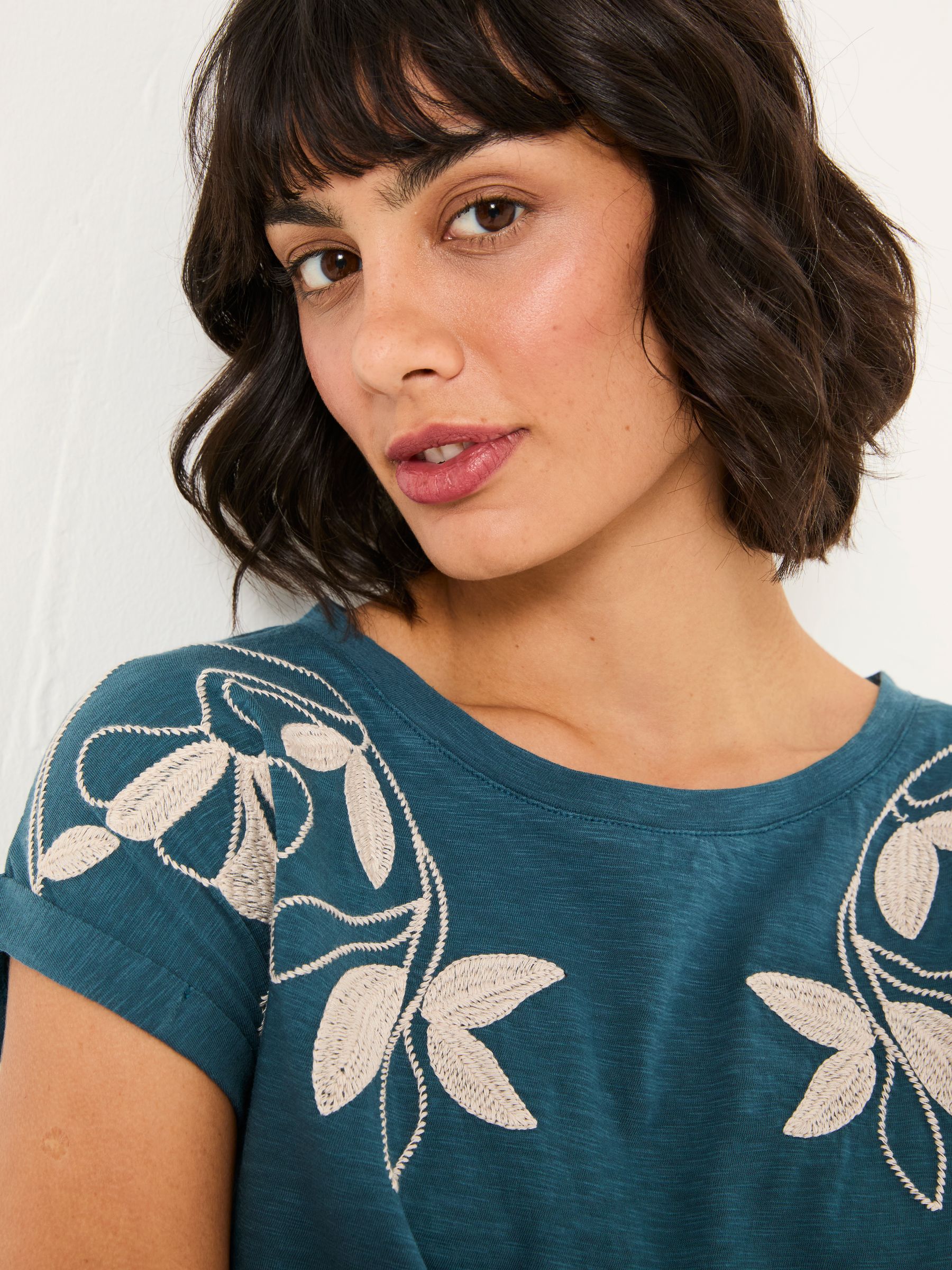 Ivy Teal Blue Embroidered T-Shirt - Image 3 of 5