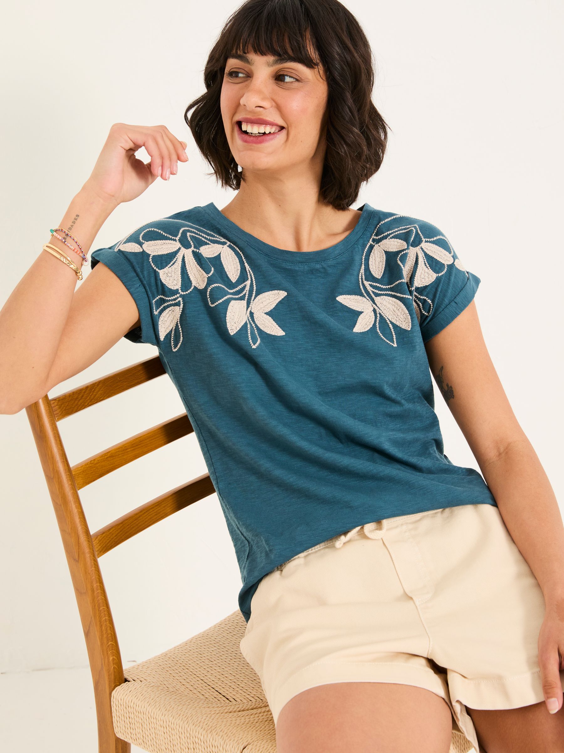 Ivy Teal Blue Embroidered T-Shirt - Image 4 of 5