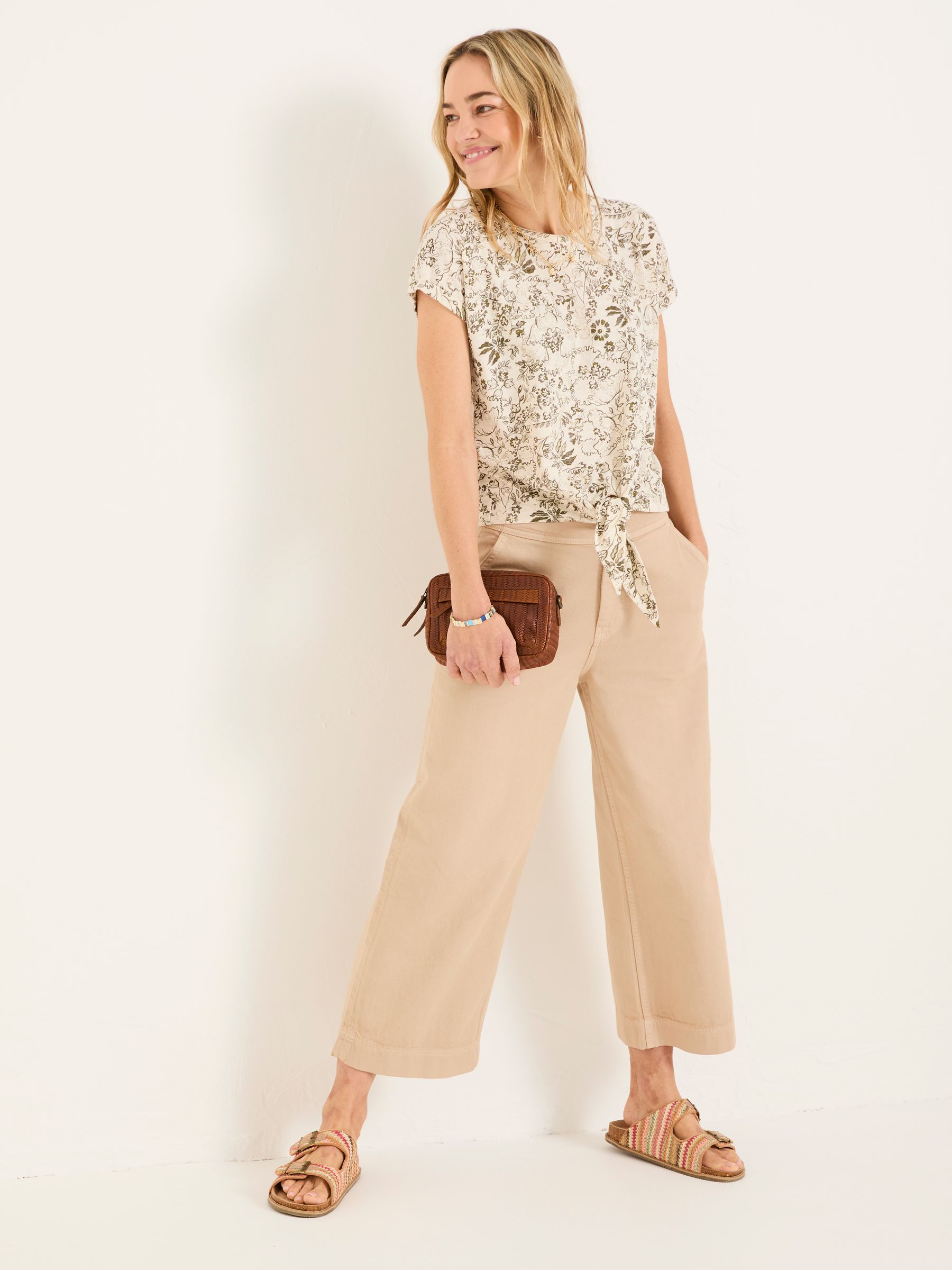 Ivory Linear Floral Tie Front Top - Image 3 of 5
