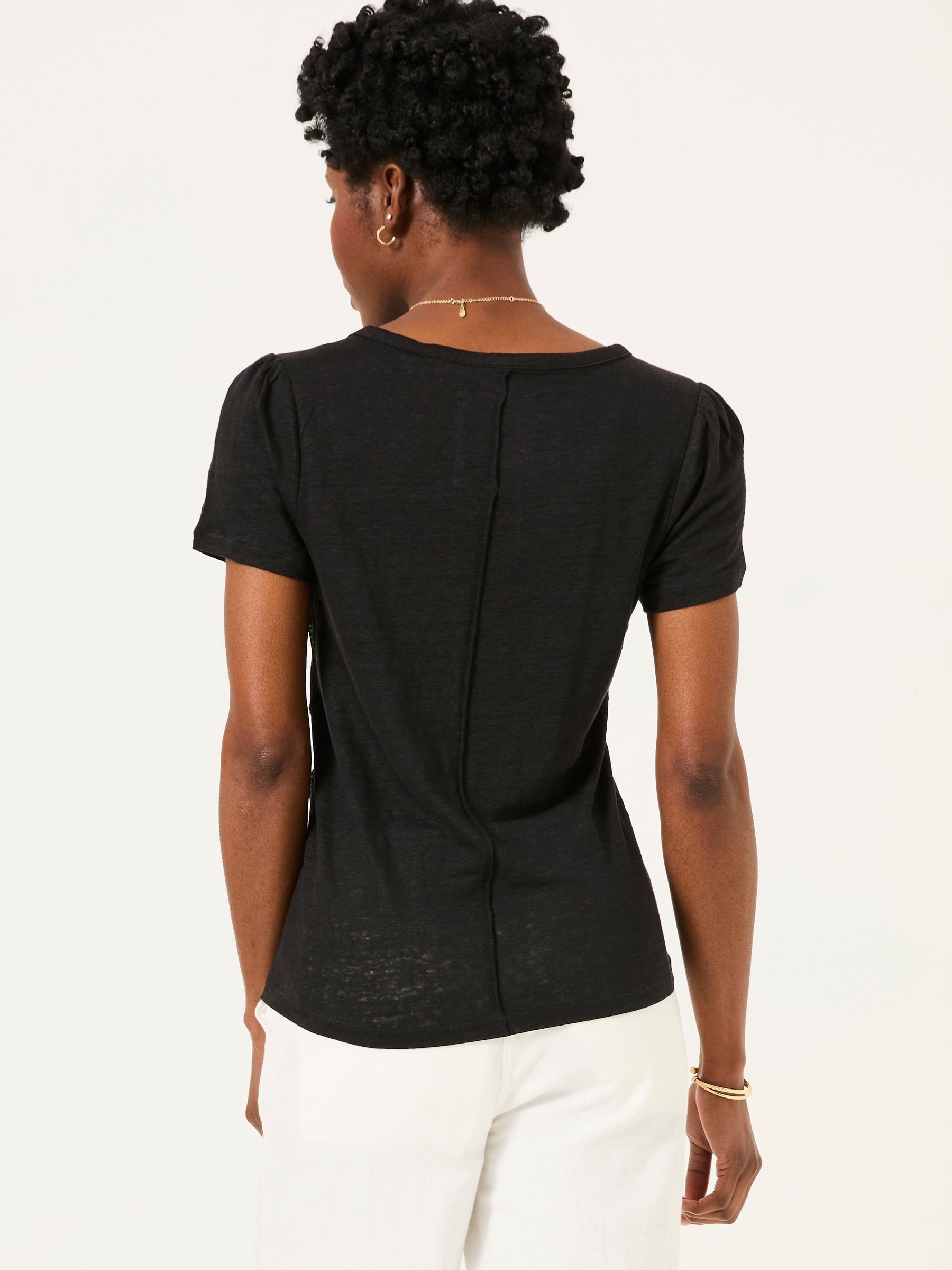 Lena Black Linen Henley Top - Image 2 of 6