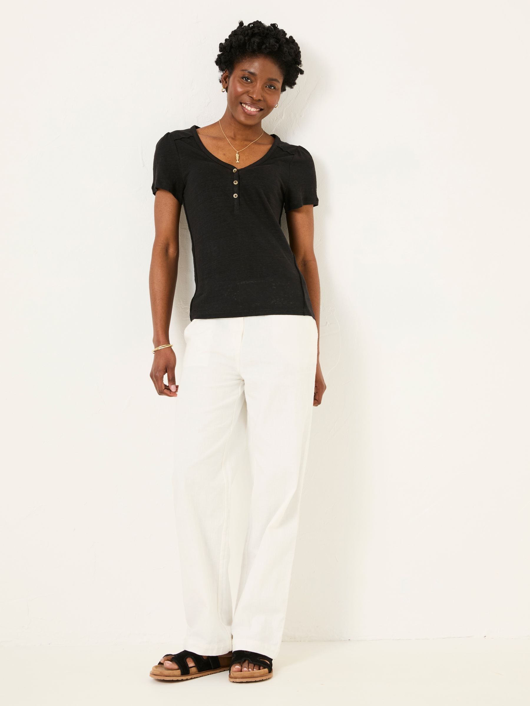 Lena Black Linen Henley Top - Image 3 of 6