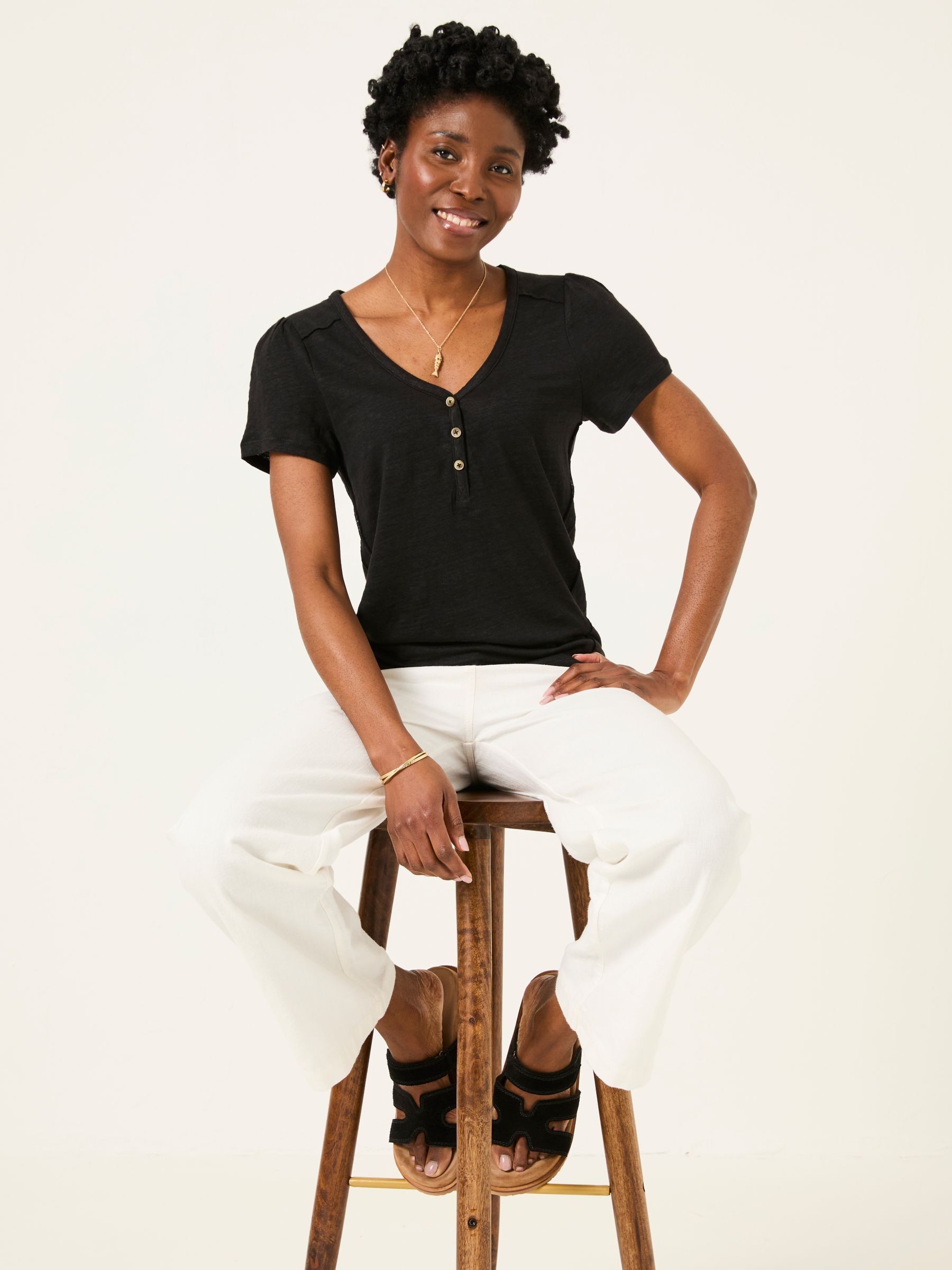 Lena Black Linen Henley Top - Image 4 of 6