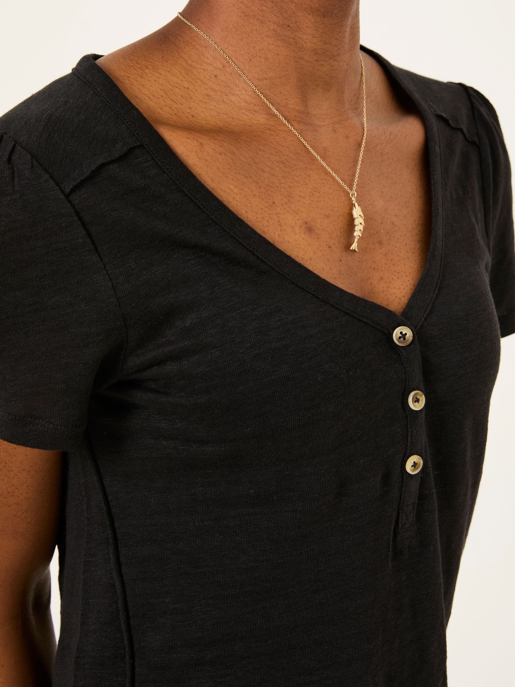 Lena Black Linen Henley Top - Image 5 of 6