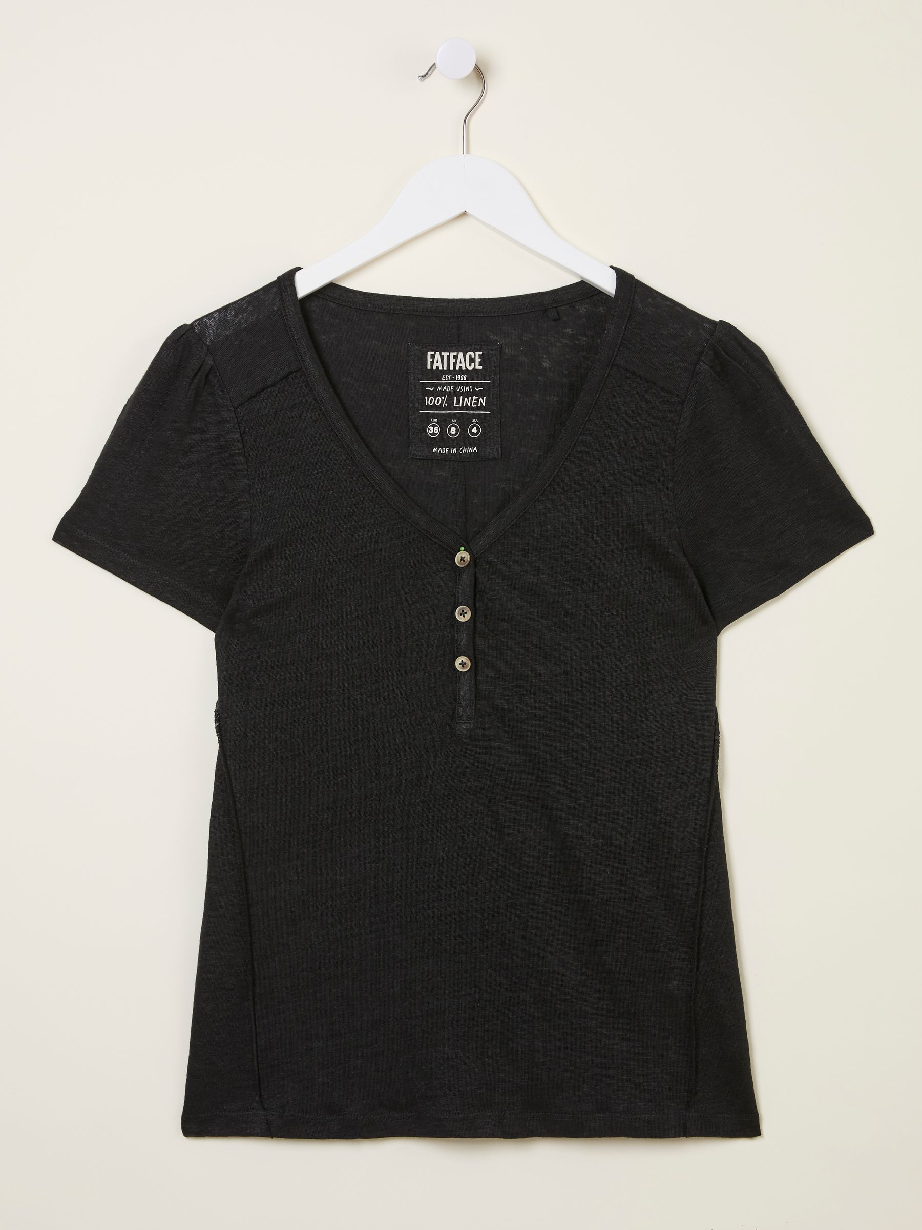 Lena Black Linen Henley Top - Image 6 of 6