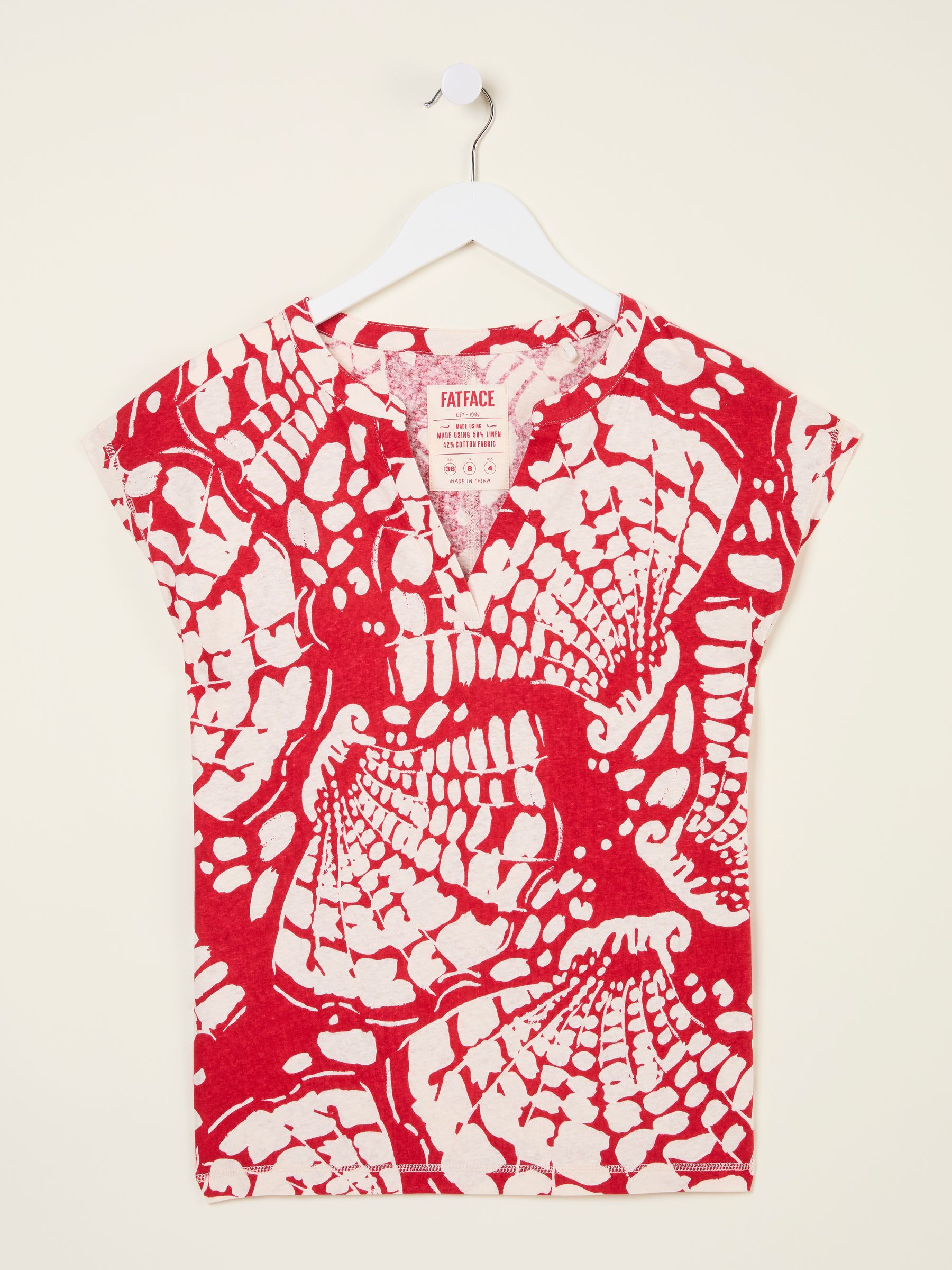 Red Mono Shells Linen Blend Notch Neck Top - Image 5 of 5