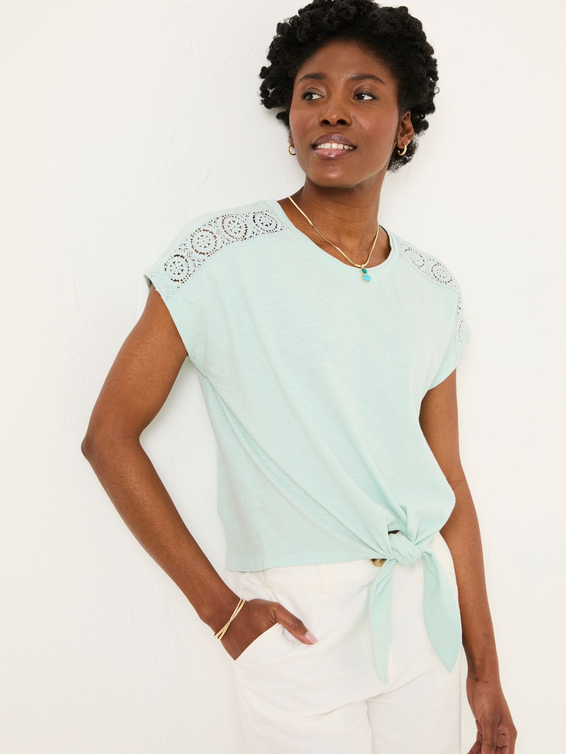 Mint Green Lace Tie Front T Shirt - Image 3 of 6