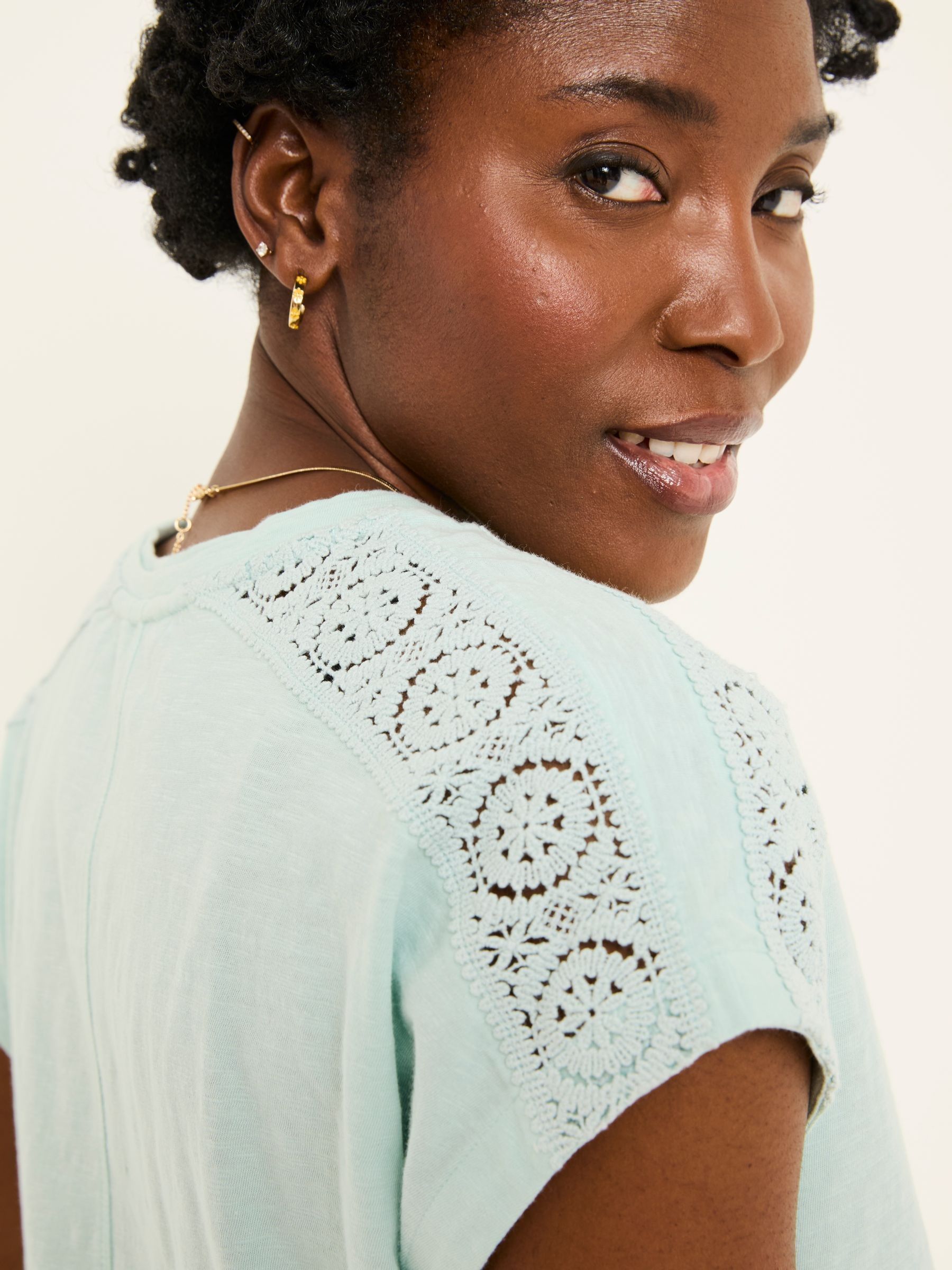 Mint Green Lace Tie Front T Shirt - Image 4 of 6