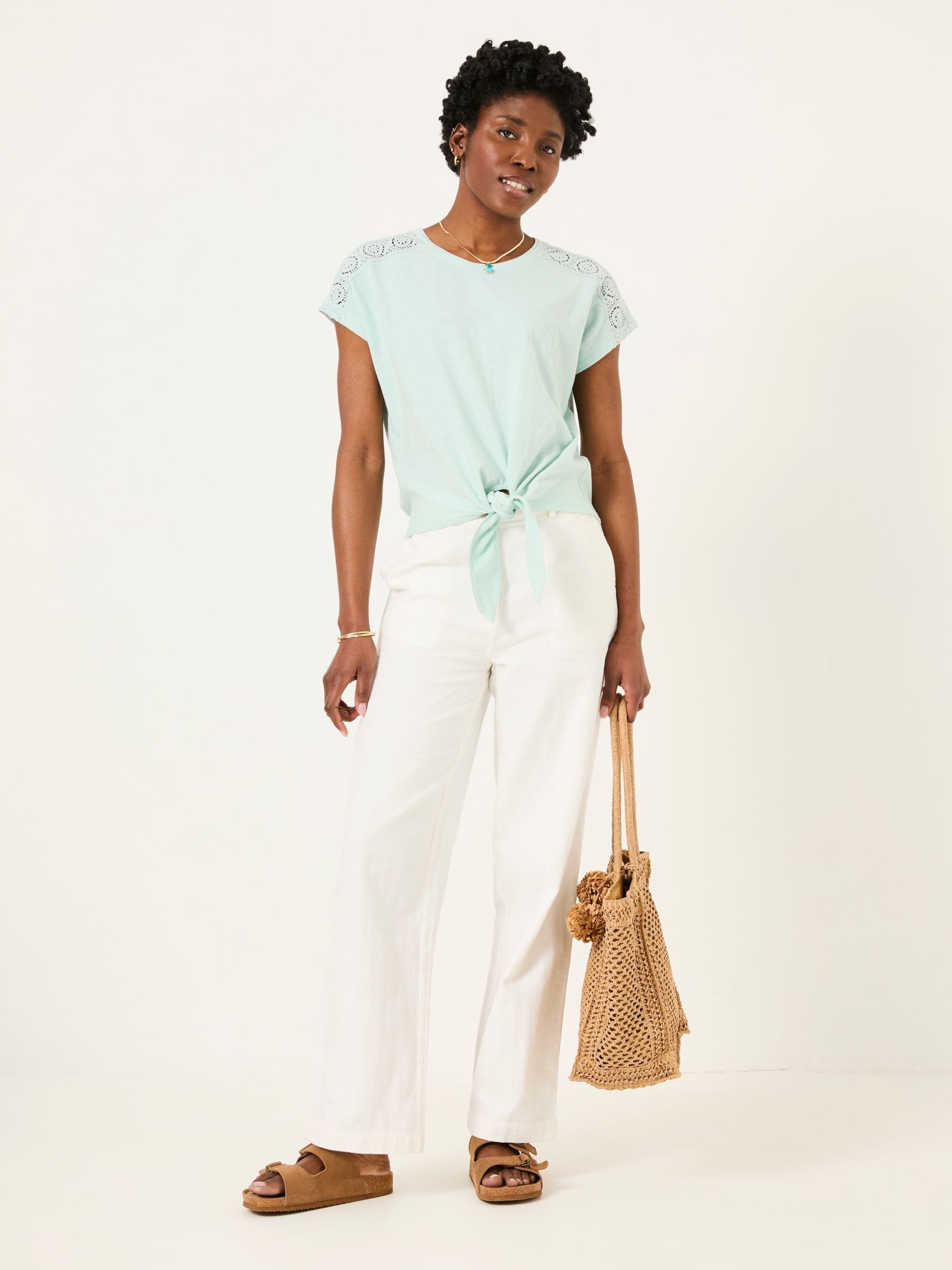 【MELT THE LADY】tie open shirt Mint Green Lace Tie Front T Shirt | FatFace USA