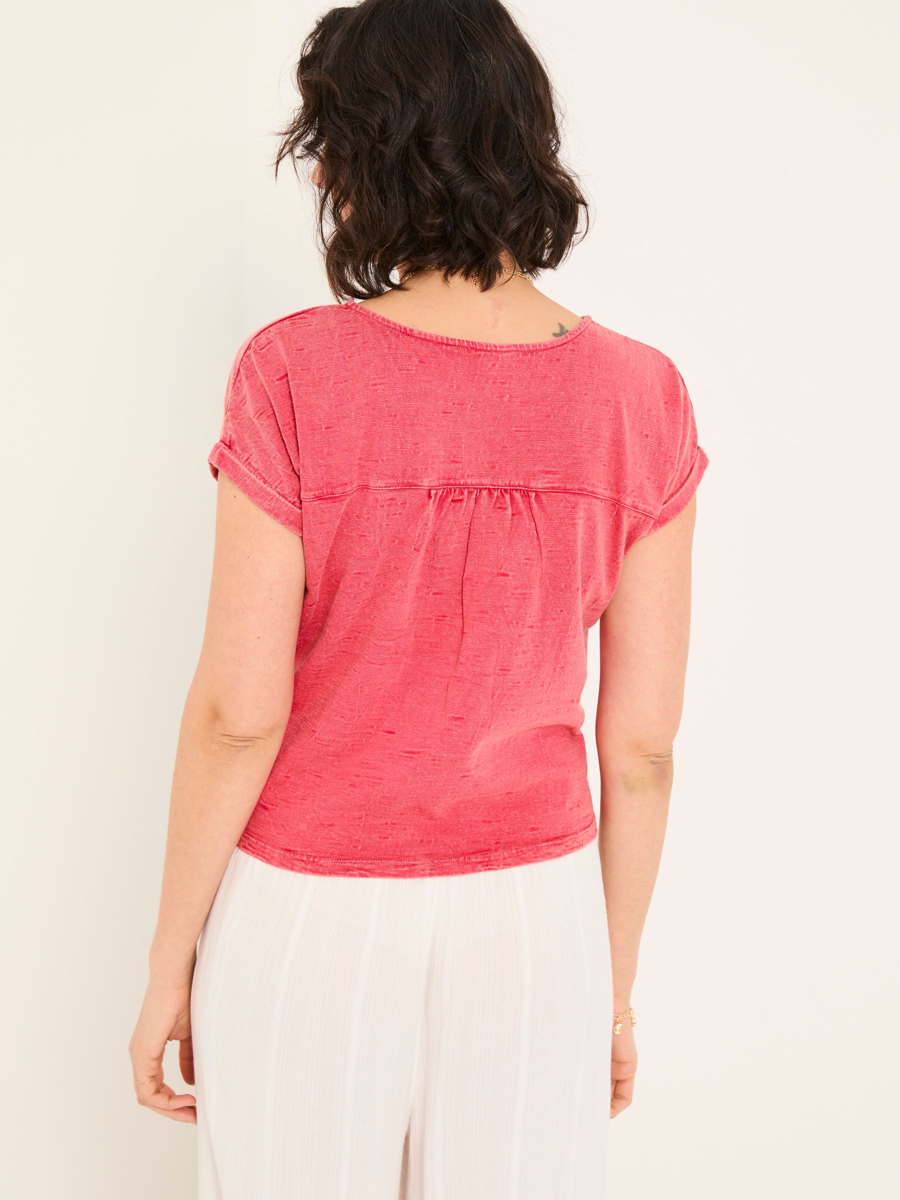 Rust Red Palm Tree Graphic Tie Front T Shirt - Image 2 of 6