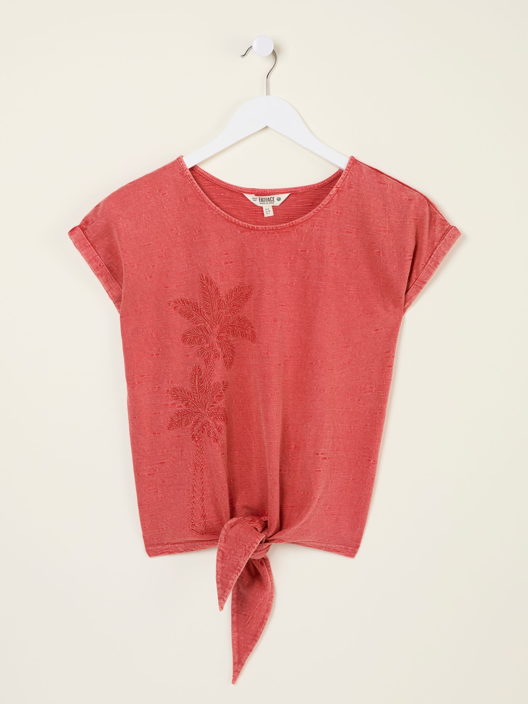 Rust Red Palm Tree Graphic Tie Front T Shirt - Image 6 of 6
