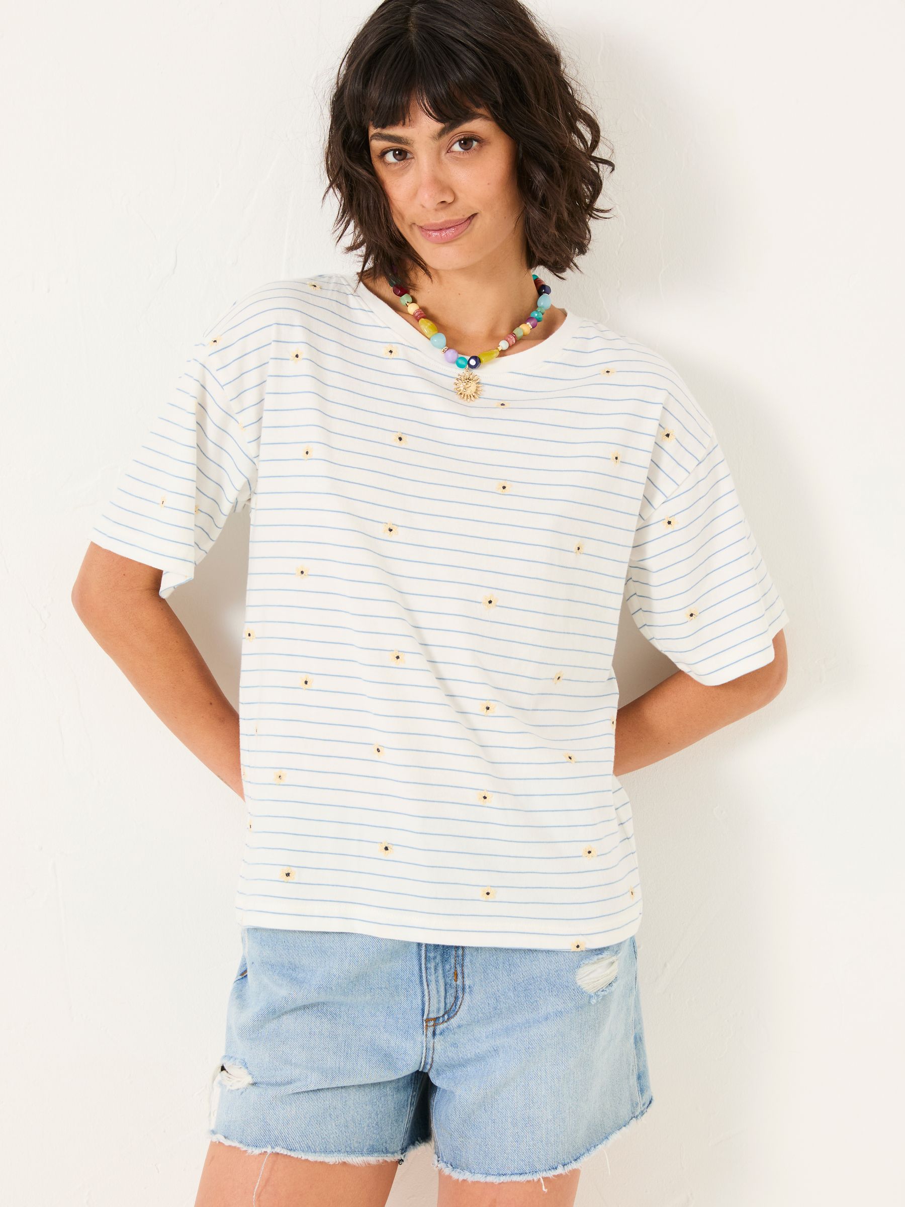 Embroidered Stripe T Shirt