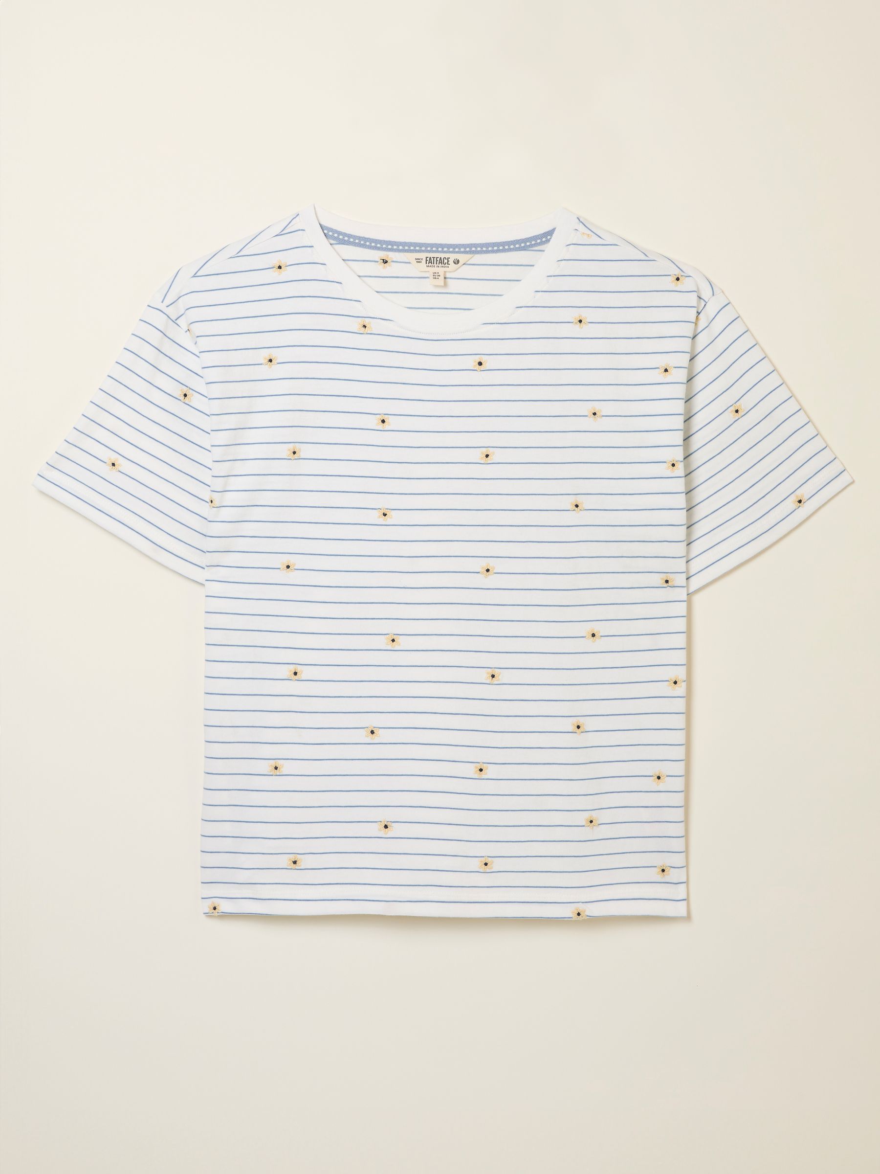 Maddie Ivory Embroidered Stripe T Shirt - Image 1 of 1