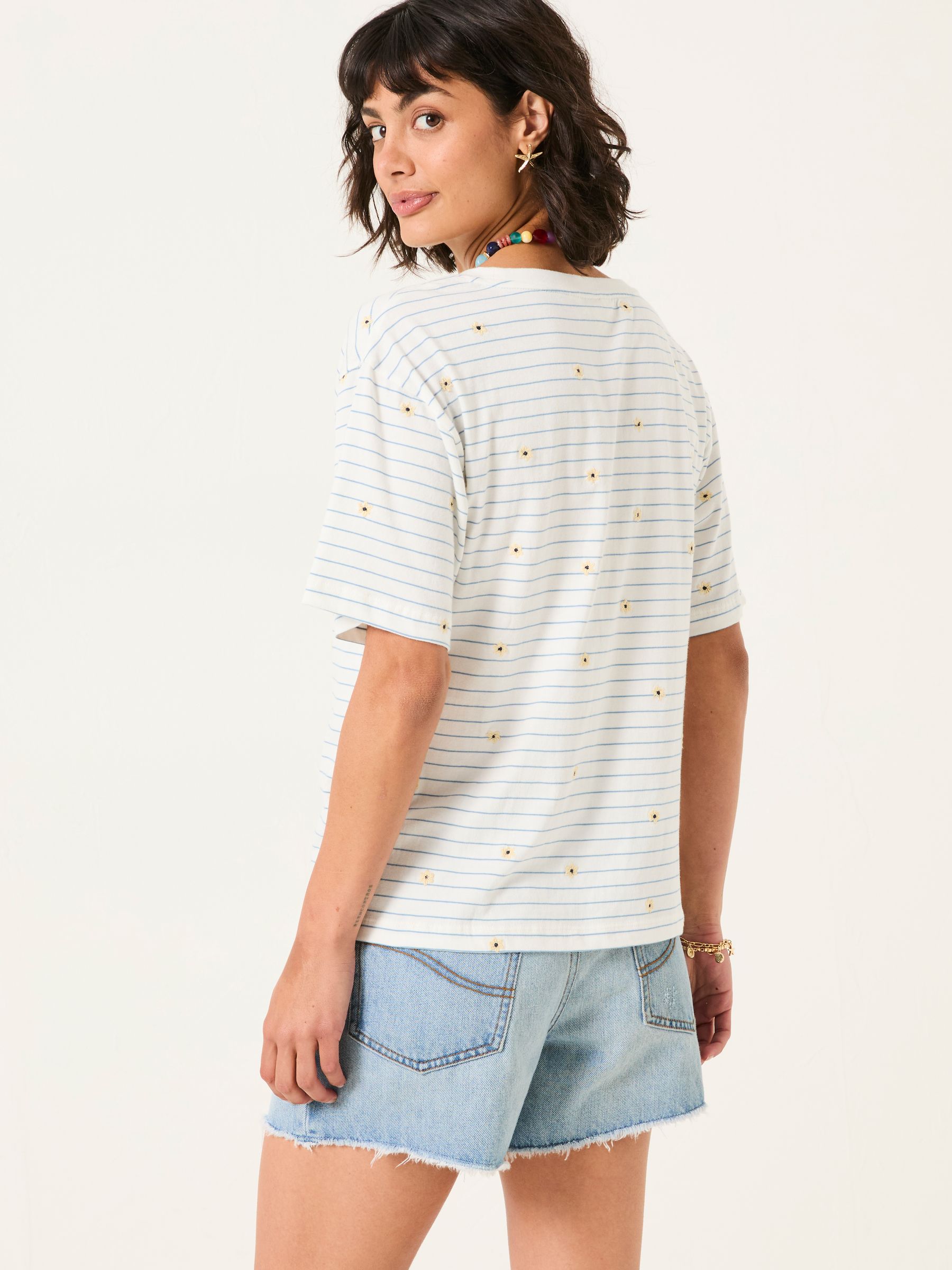 Maddie Ivory Embroidered Stripe T Shirt - Image 2 of 5
