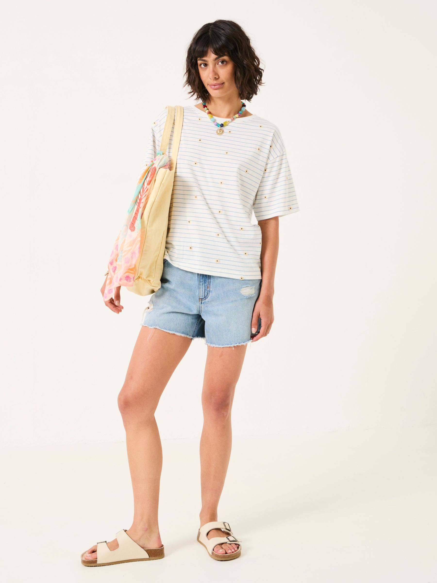 Maddie Ivory Embroidered Stripe T Shirt - Image 3 of 5